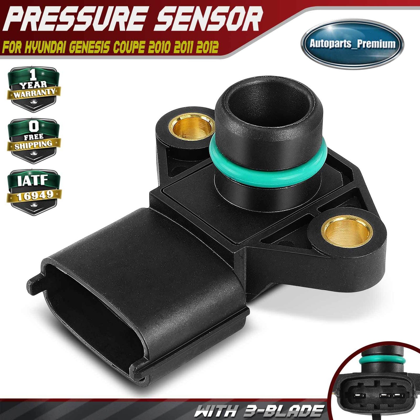 Turbocharger Boost Sensor with 3-Blade for Hyundai Genesis Coupe 2010 2011 2012