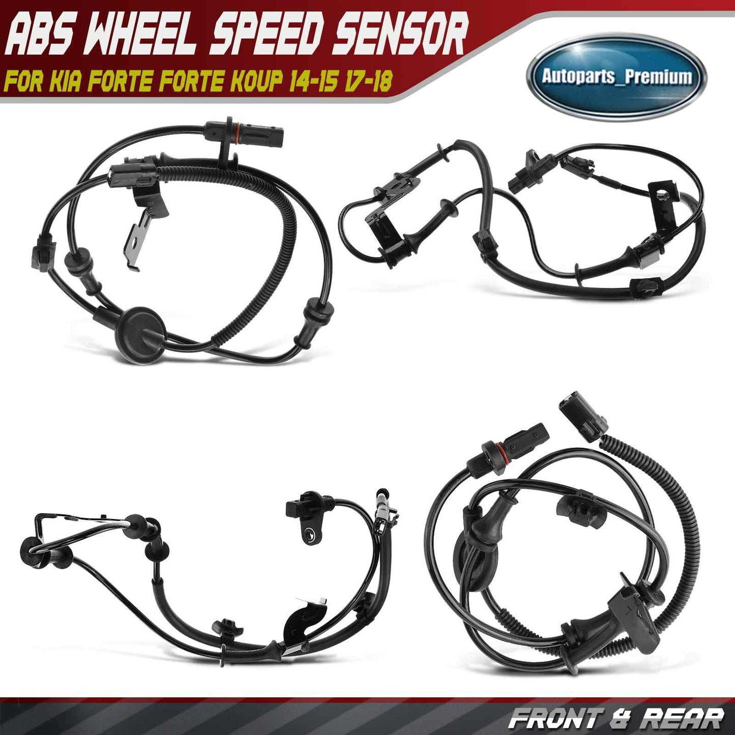 4x Front & Rear Side ABS Wheel Speed Sensor for Kia Forte Forte Koup 14-15 17-18