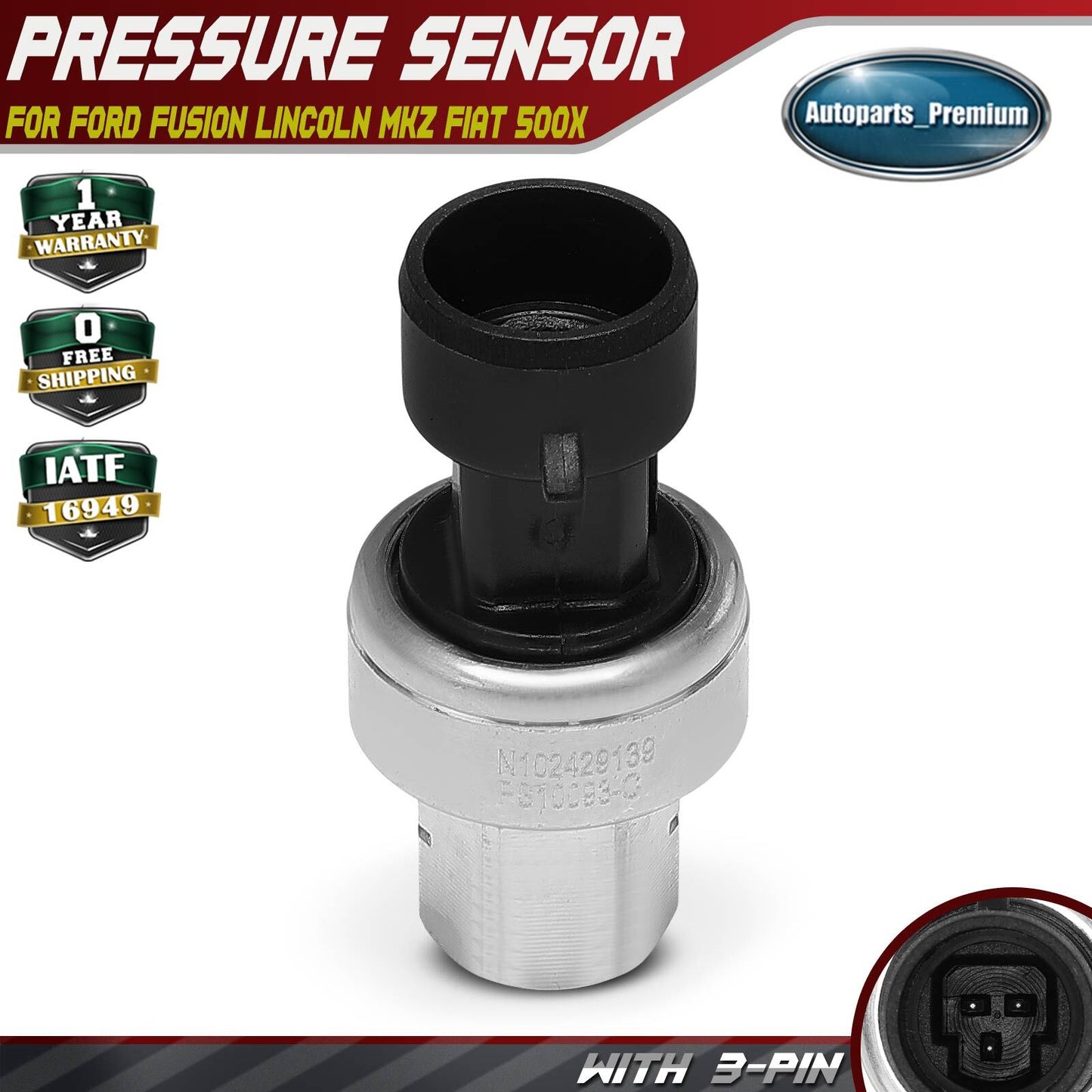 A/C Refrigerant Pressure Sensor for Ford Fusion 06-12 Lincoln MKZ Fiat 500X Saab