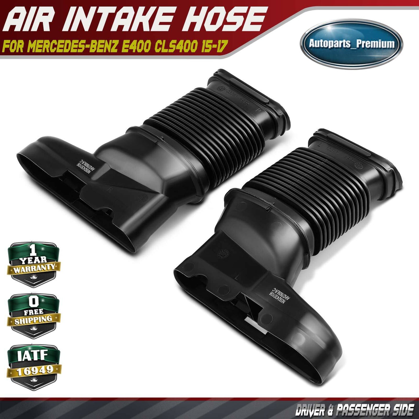 2Pcs Left & Right Engine Air Intake Hose for Mercedes E400 CLS400 W218 2015-2017