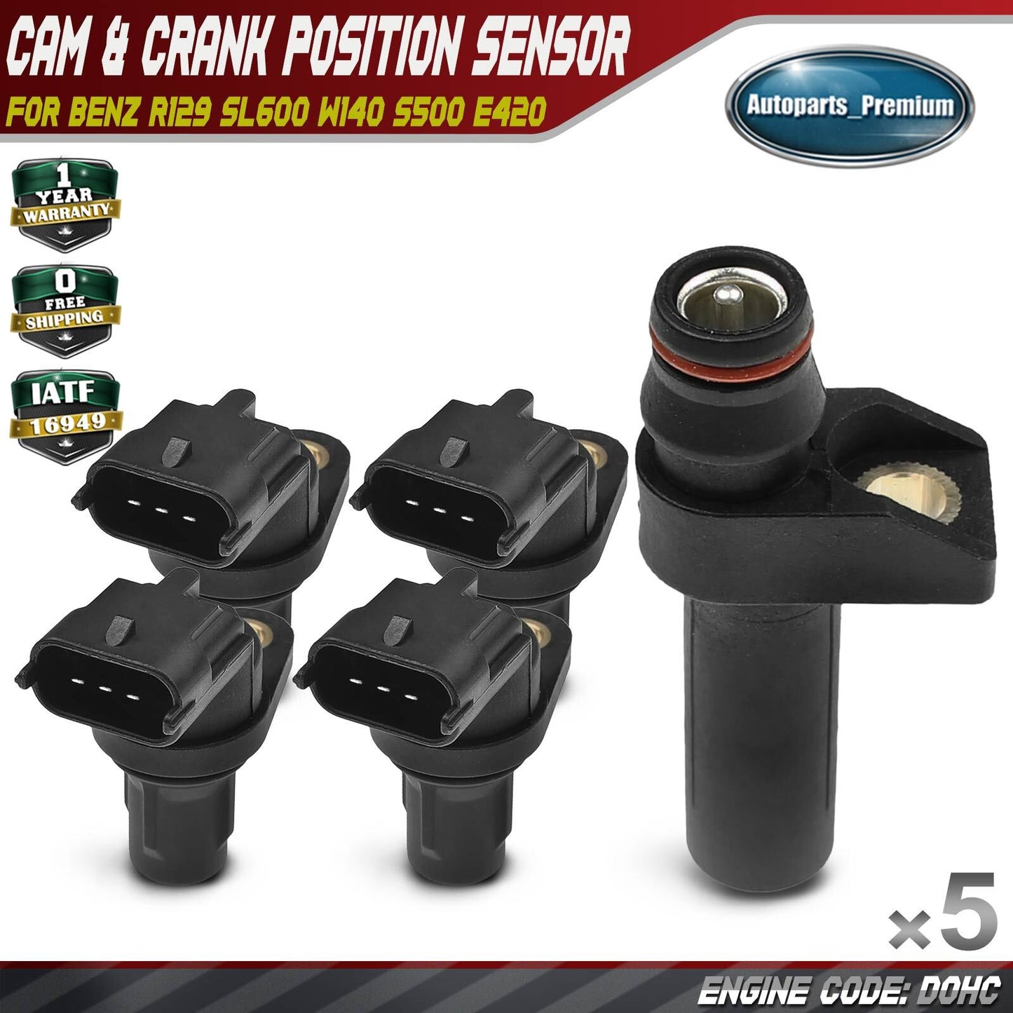 4x Camshaft & 1x Crankshaft Position Sensor for Benz R129 SL600 W140 S500 E420