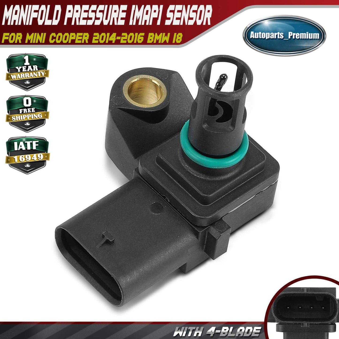 Manifold Pressure (MAP) Sensor for Mini Cooper 2014-2016 BMW i8 L4 2.0L L3 1.5L