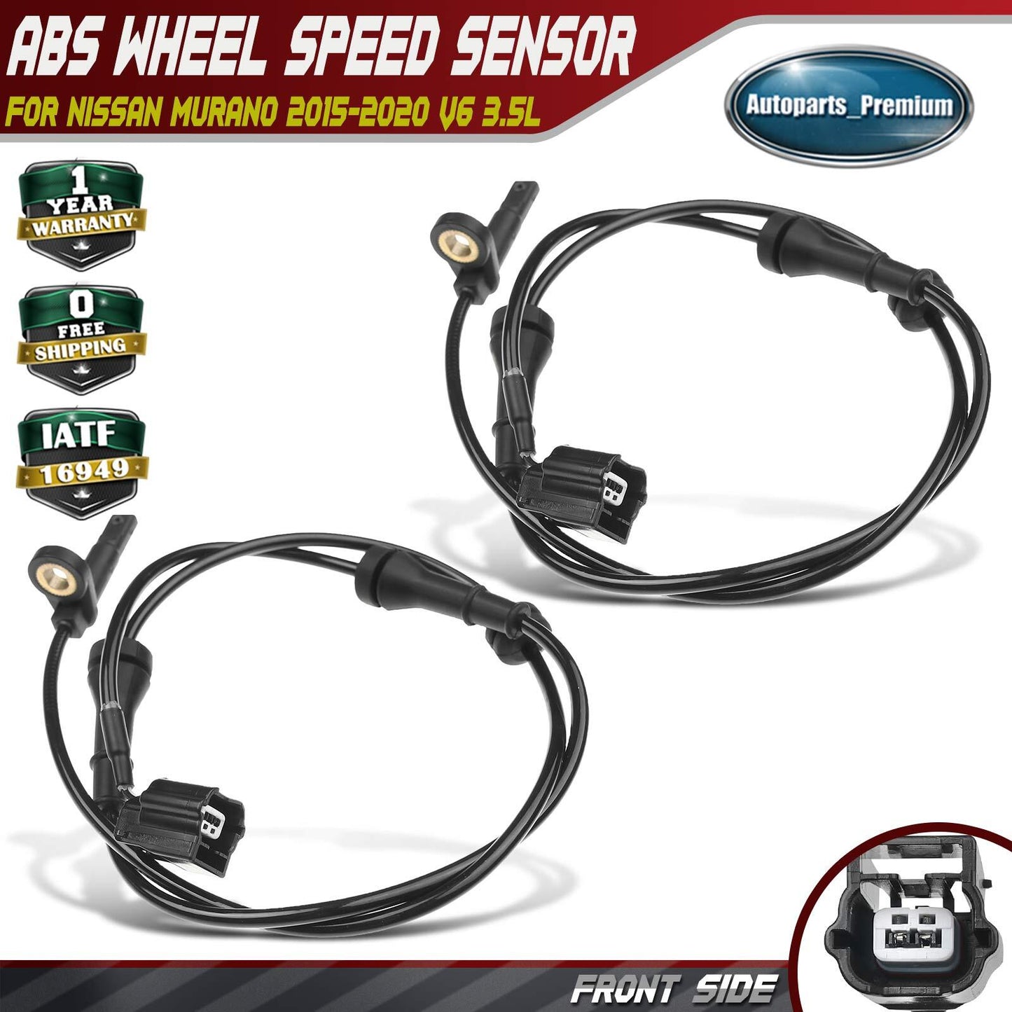 2x Front Left & Right ABS Wheel Speed Sensor for Nissan Murano 2015-2020 V6 3.5L