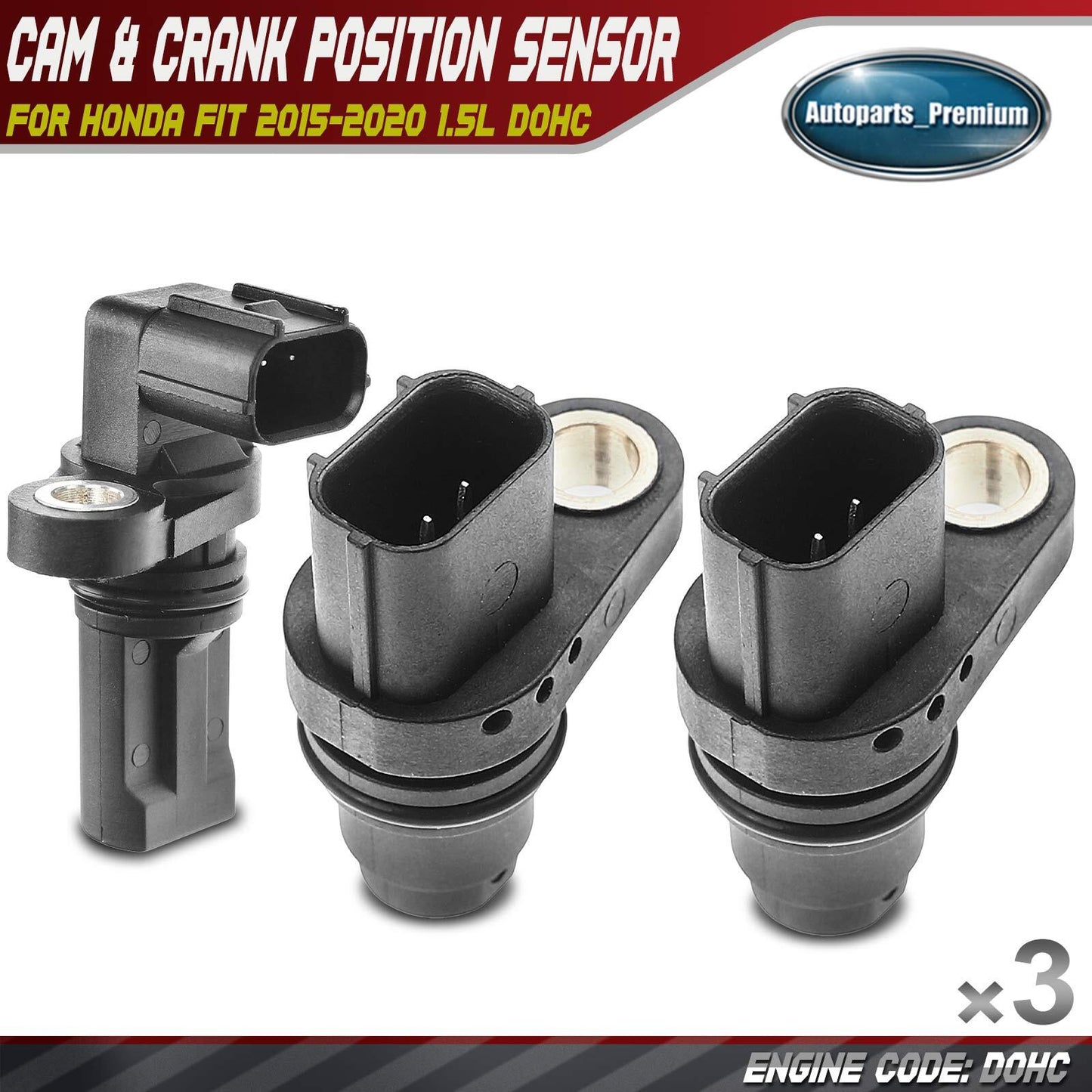 2x Camshaft & 1x Crankshaft Position Sensor for Honda Fit 2015-2020 1.5L DOHC