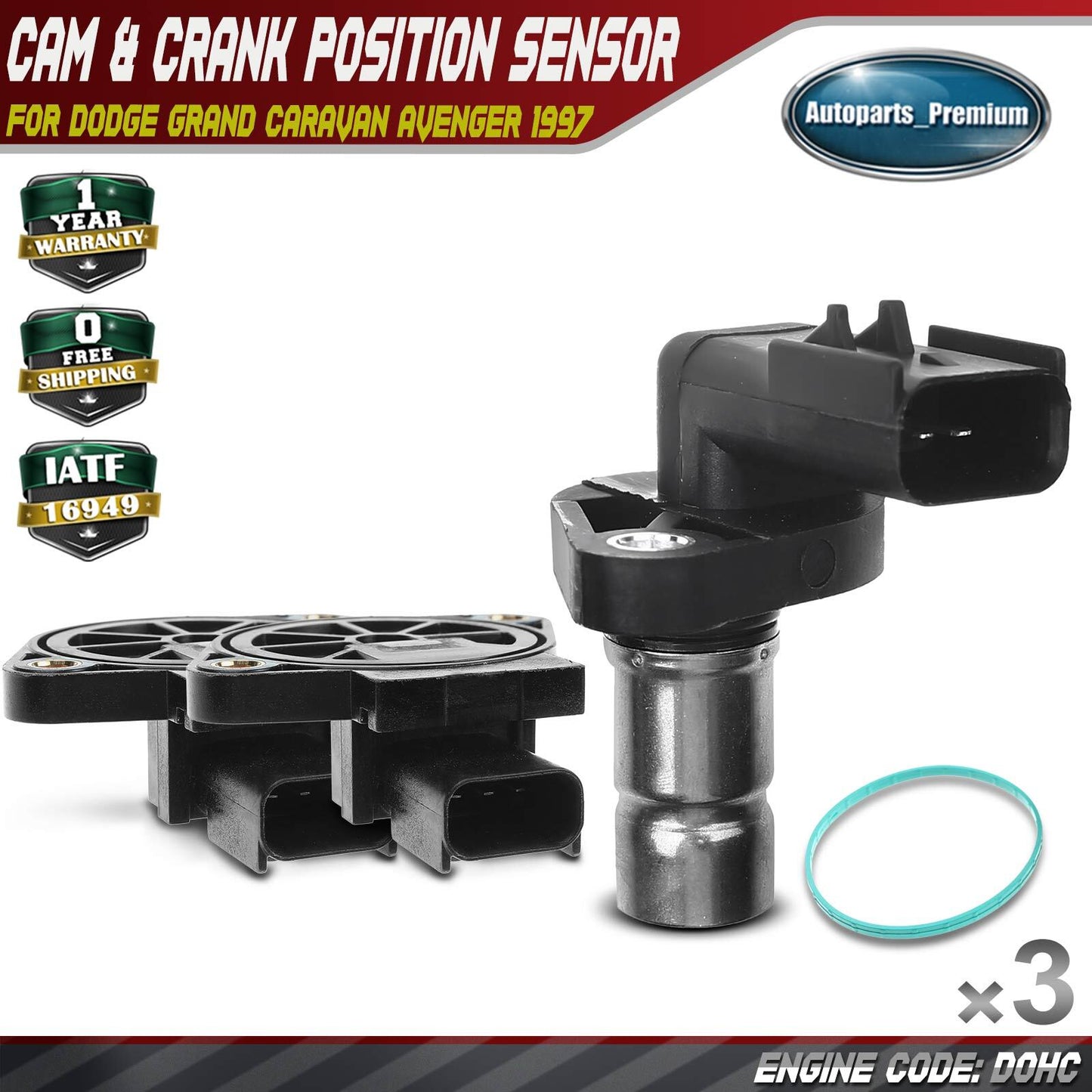 2x Camshaft & 1x Crankshaft Position Sensor for Dodge Grand Caravan Avenger 1997