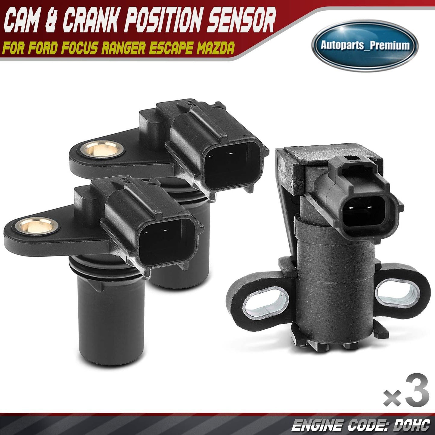 2Pcs Camshaft & 1x Crankshaft Position Sensor for Ford Focus Ranger Escape Mazda