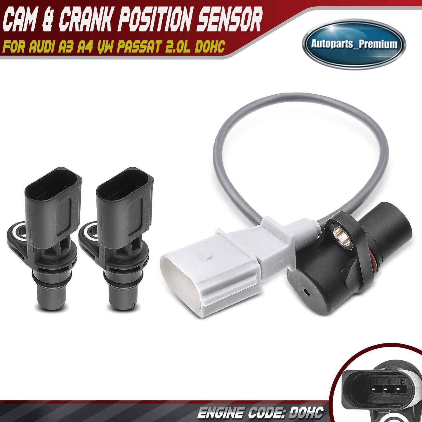 2x Camshaft & 1x Crankshaft Position Sensor for Audi A3 A4 VW Passat 2.0L DOHC