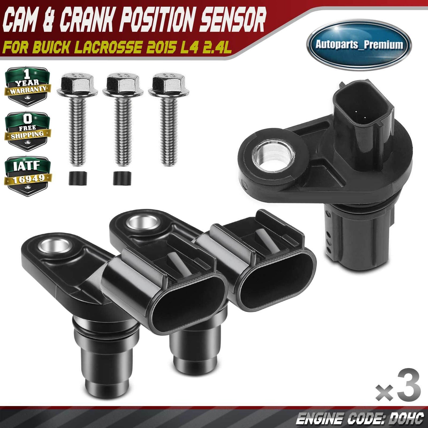 New 2x Camshaft & 1x Crankshaft Position Sensor for Buick LaCrosse 2015 L4 2.4L