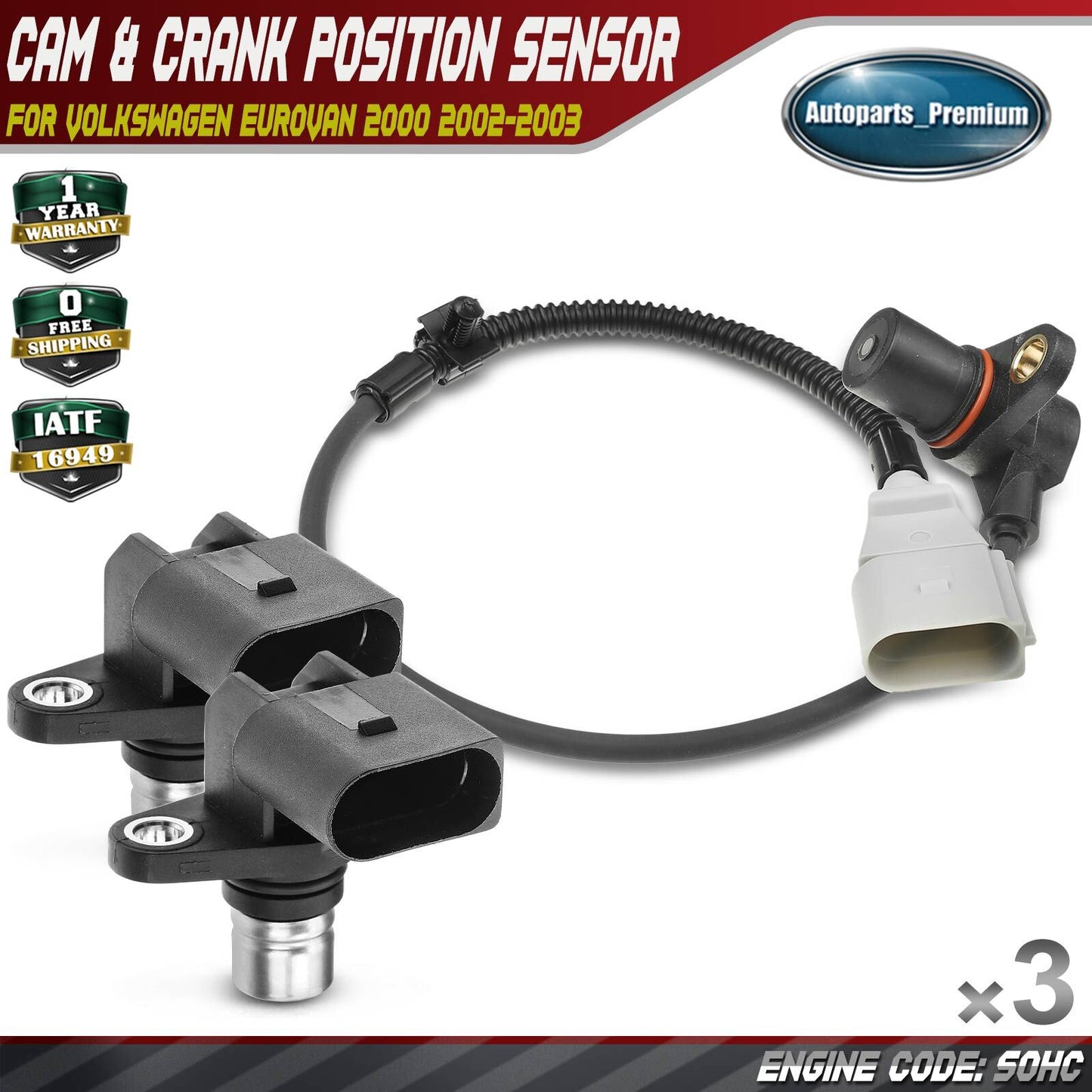 2x Camshaft & 1x Crankshaft Position Sensor for Volkswagen EuroVan 2000 V6 2.8L
