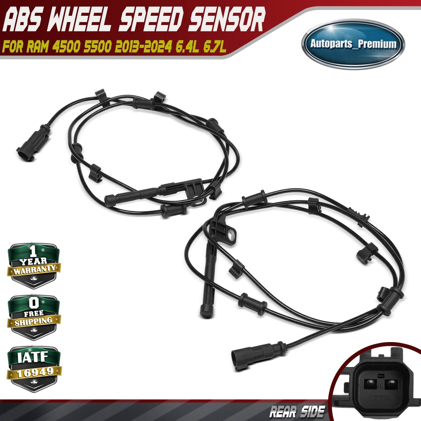 2x Rear Left & Right ABS Wheel Speed Sensor for Ram 4500 5500 13-24 6.4L 6.7L