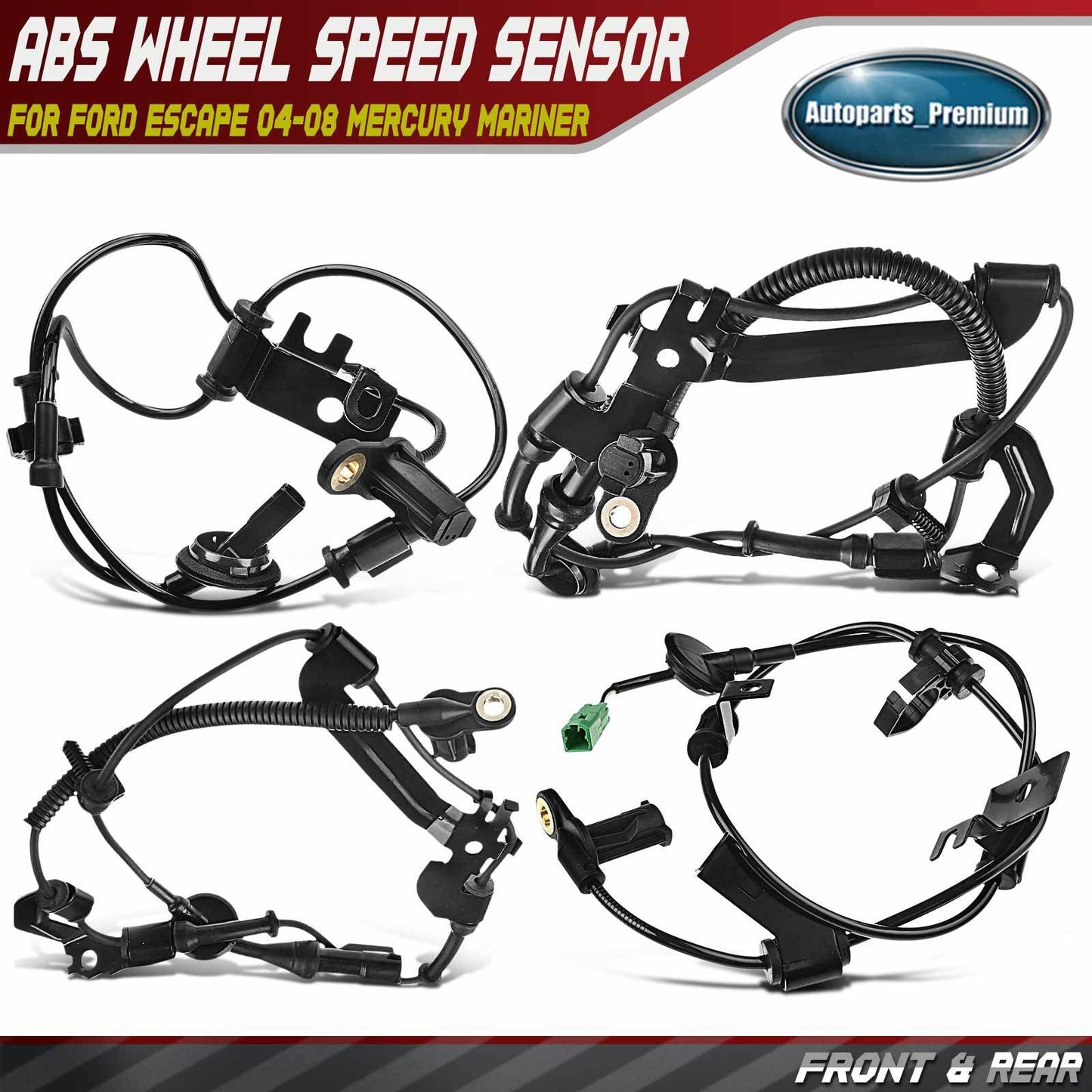 4pcs Front & Rear ABS Wheel Speed Sensor for Ford Escape 04-08 Mercury Mariner
