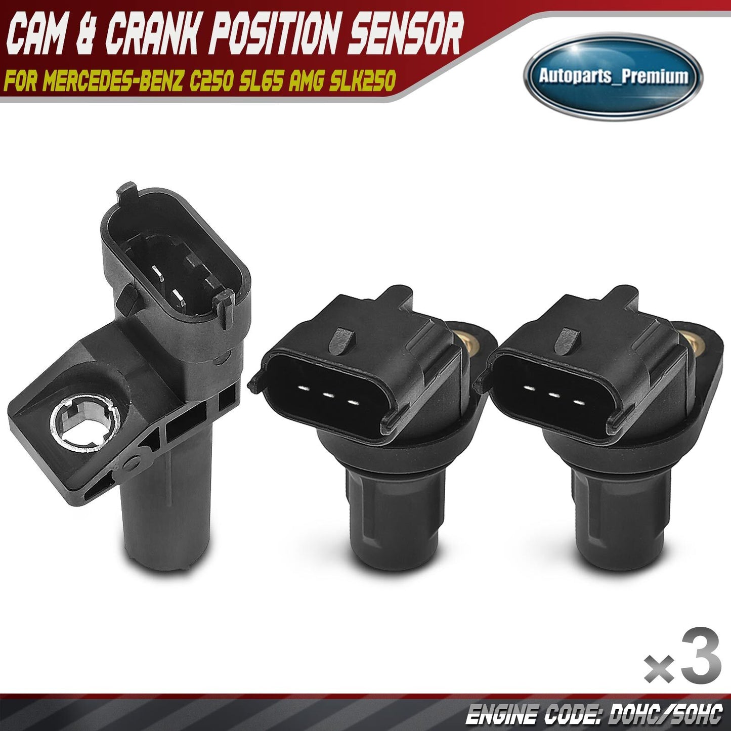 2x Camshaft & 1x Crankshaft Position Sensor for Mercedes-Benz C250 12-15 L4 1.8L