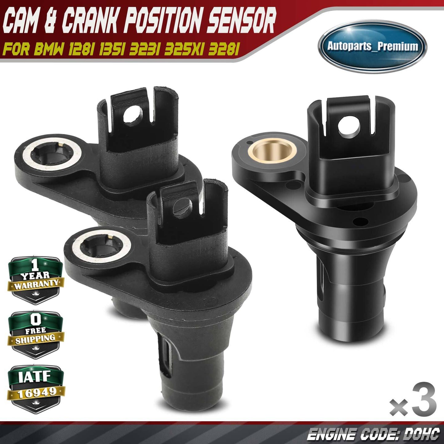 2x Camshaft & 1x Crankshaft Position Sensor for BMW 128i 135i 323i 325xi 328i