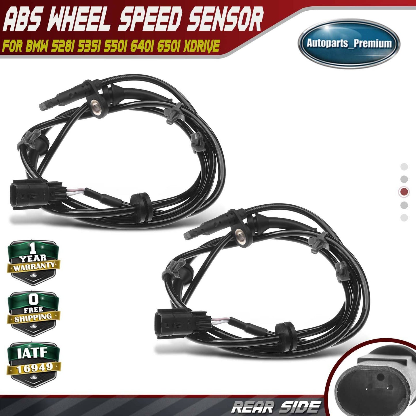 2x Rear ABS Wheel Speed Sensor for BMW F10 528i xDrive 535i F12/F13 640i 2-Pin