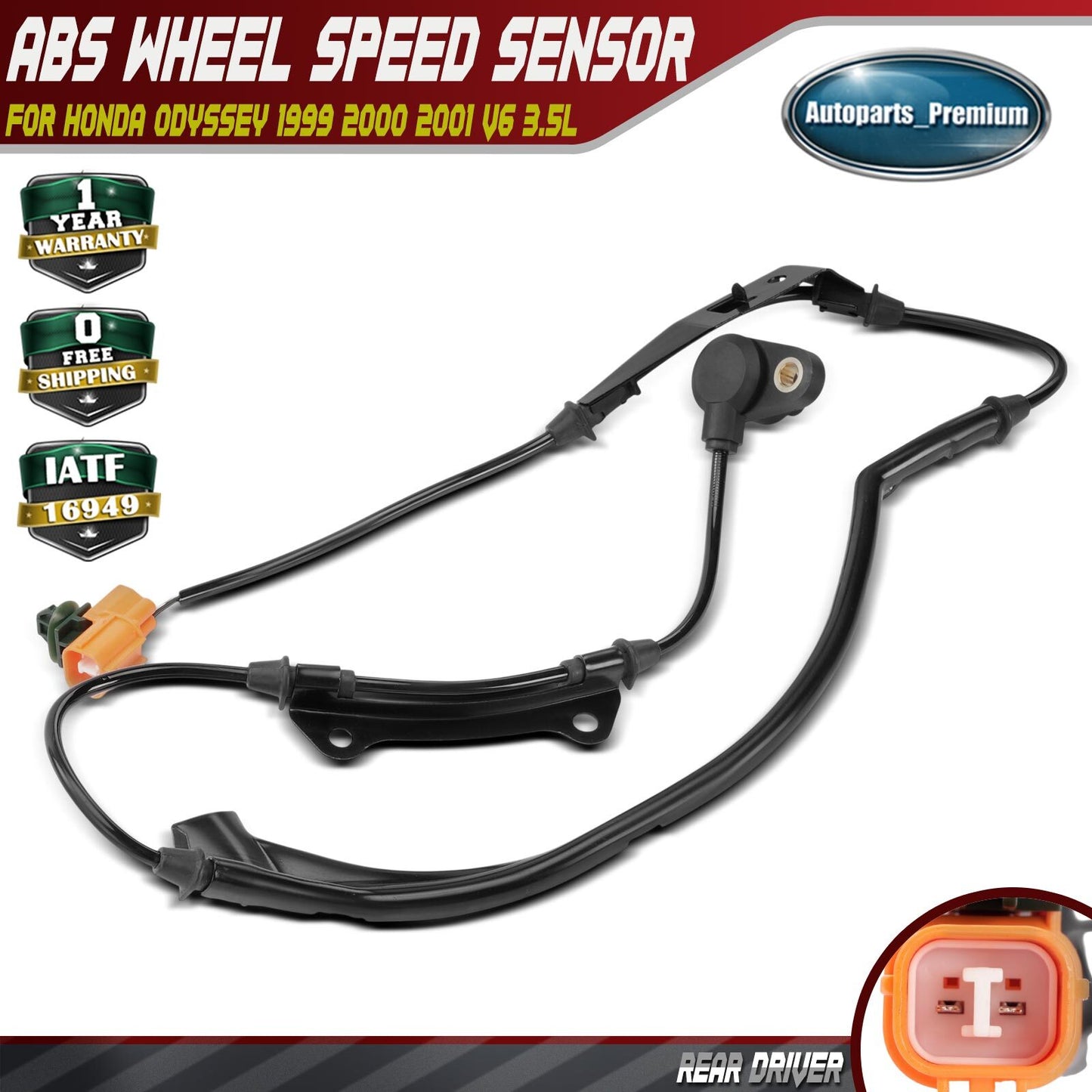 Rear Left Driver ABS Wheel Speed Sensor for Honda Odyssey 1999 2000 2001 V6 3.5L