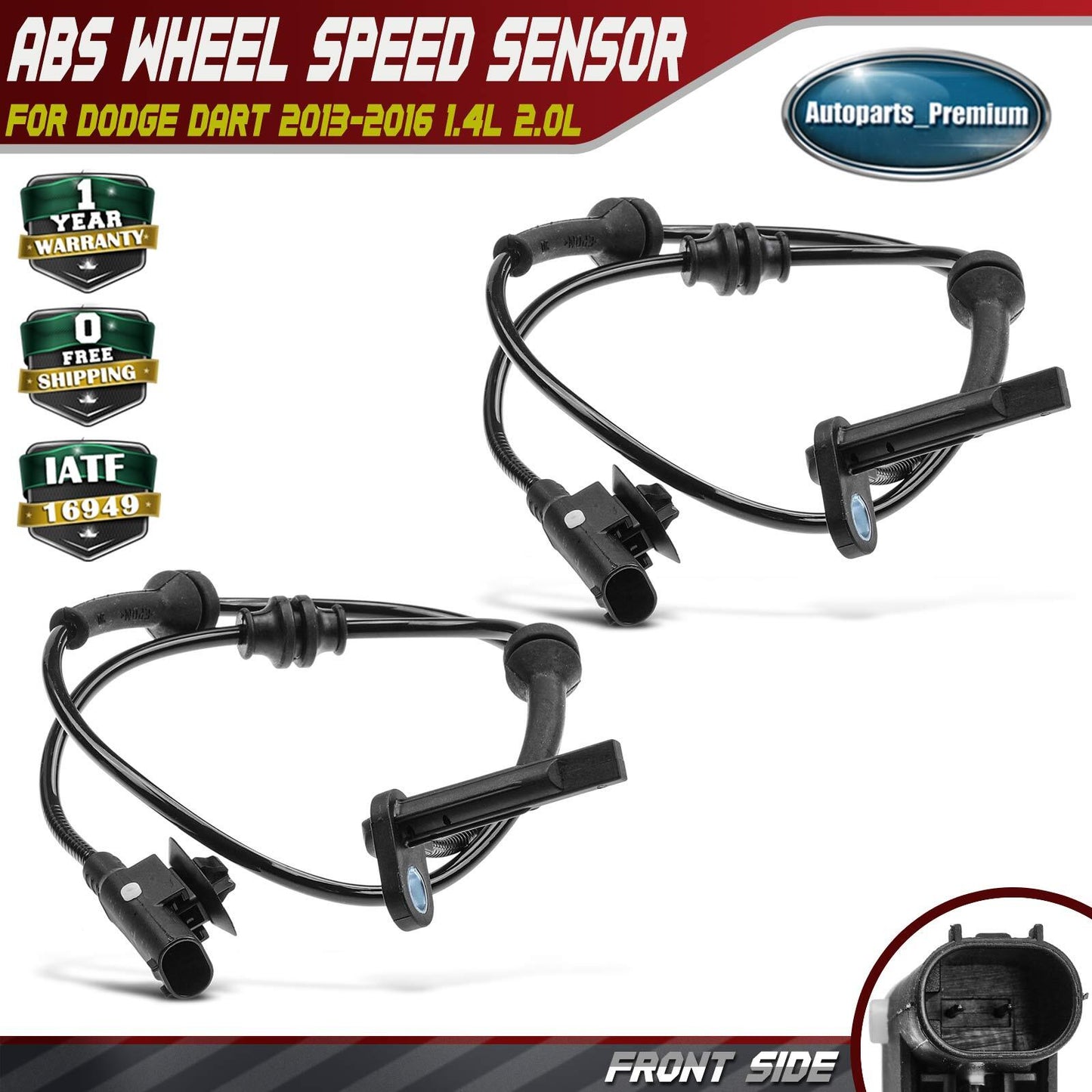 2x Front Left & Right ABS Wheel Speed Sensor for Dodge Dart 2013-2016 1.4L 2.0L