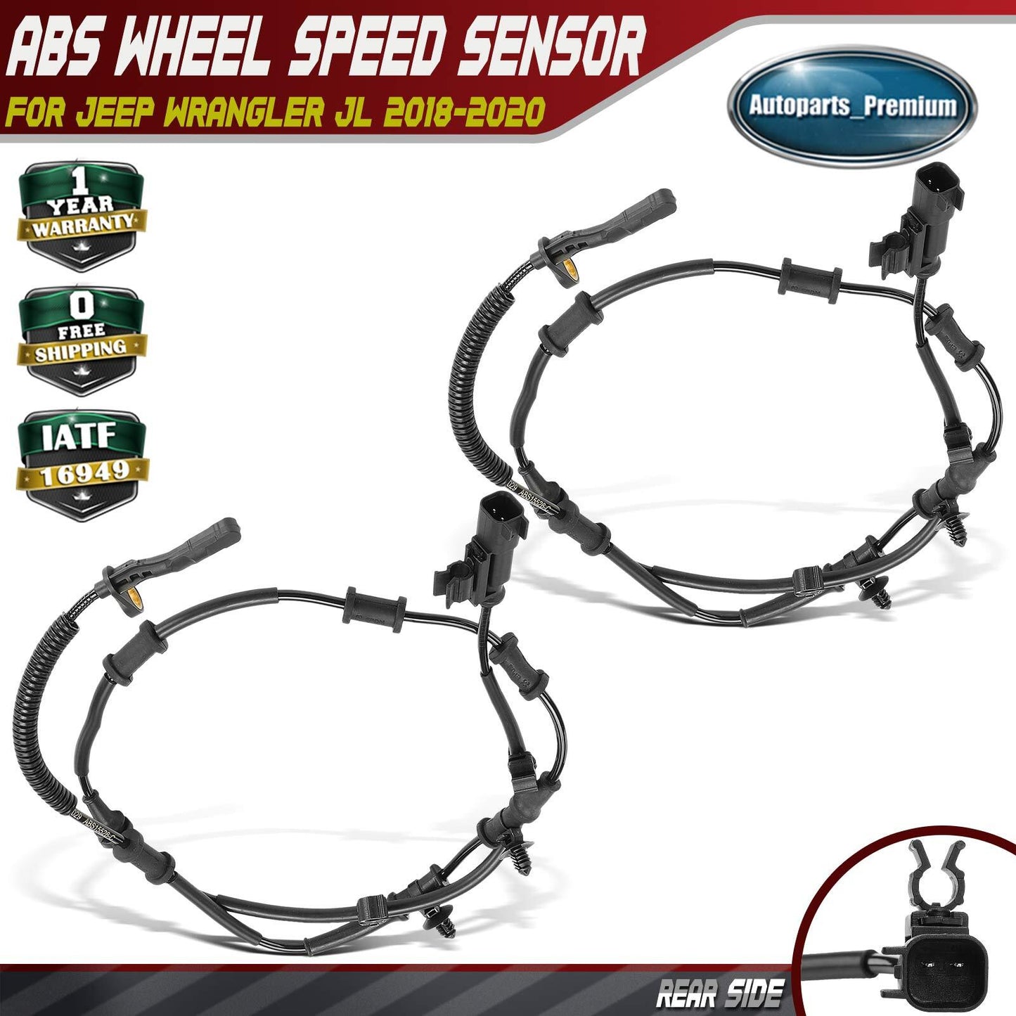 2x Rear Driver & Passenger ABS Wheel Speed Sensor for Jeep Wrangler JL 2018-2025