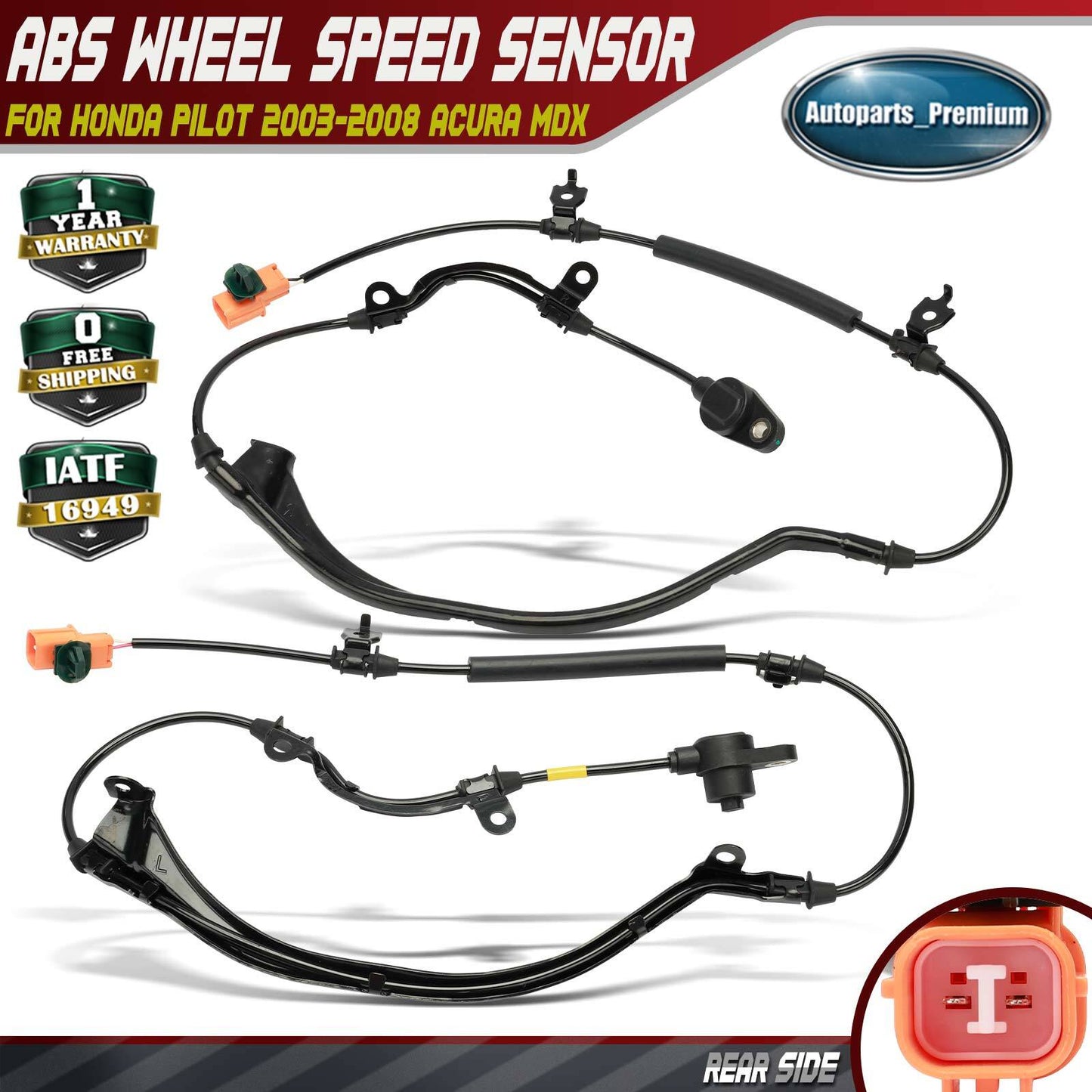 2x Rear Left & Right Side ABS Wheel Speed Sensor for Honda Pilot 03-08 Acura MDX