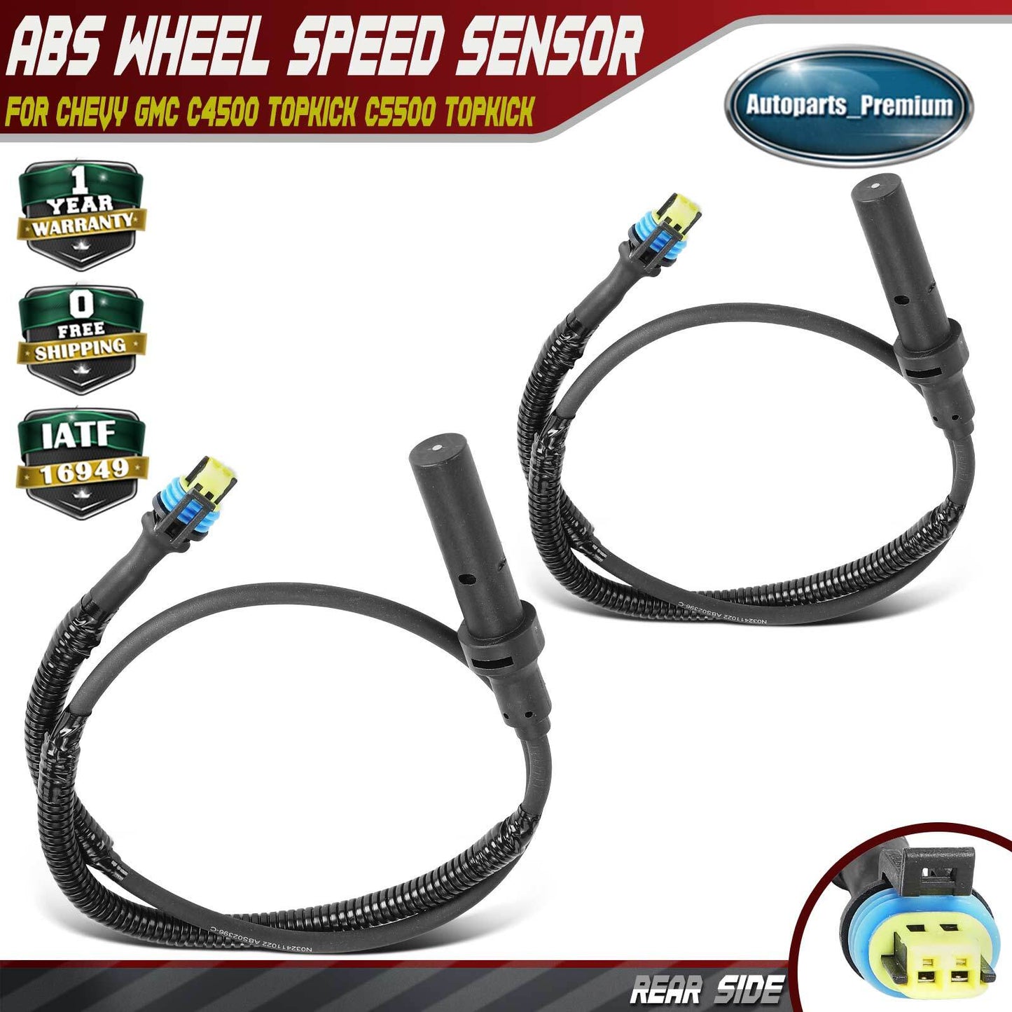 2x Rear ABS Wheel Speed Sensor for Chevy GMC C4500 Topkick C5500 Topkick 03-09