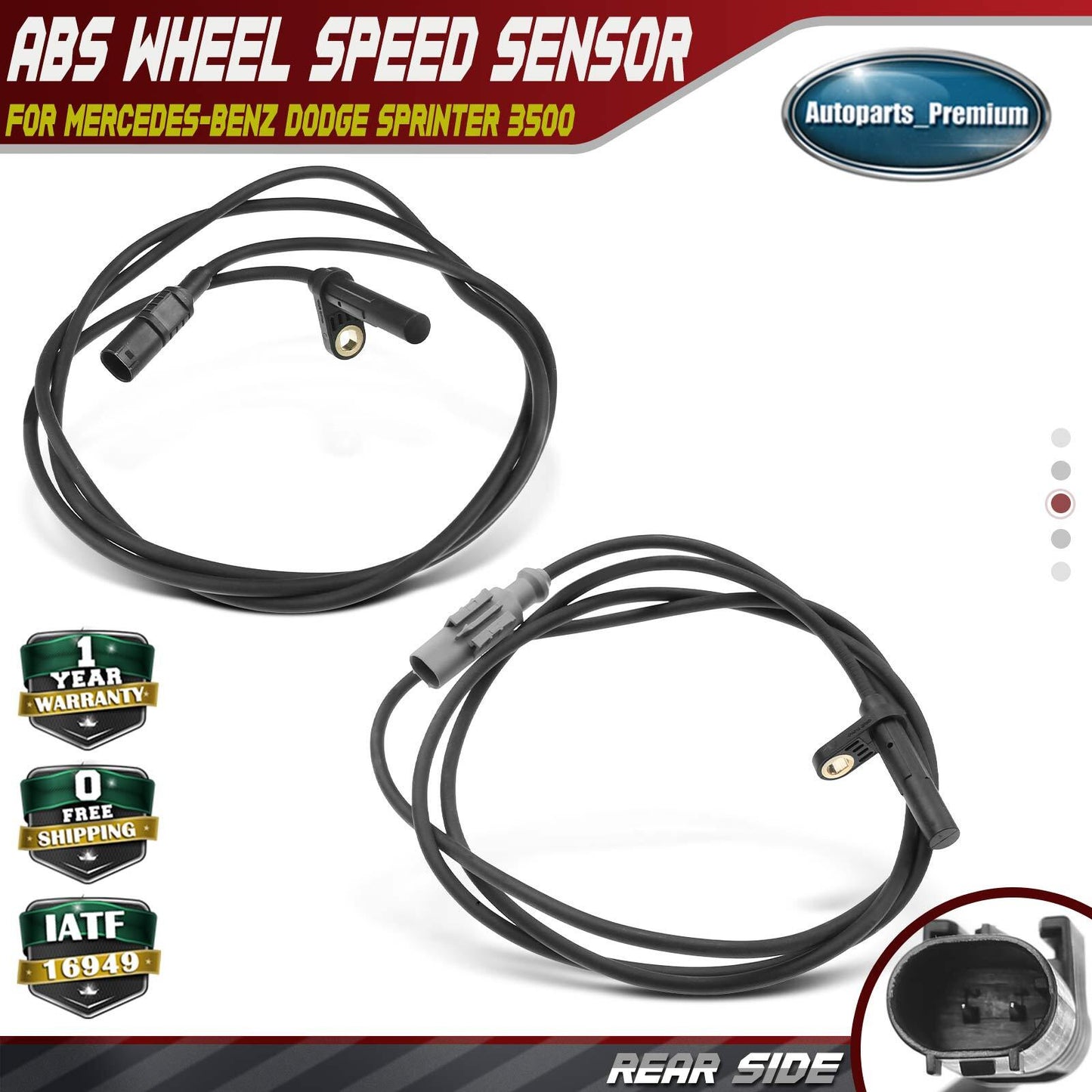 2Pcs Rear Side ABS Wheel Speed Sensor for Mercedes-Benz Sprinter 3500 2010-2018