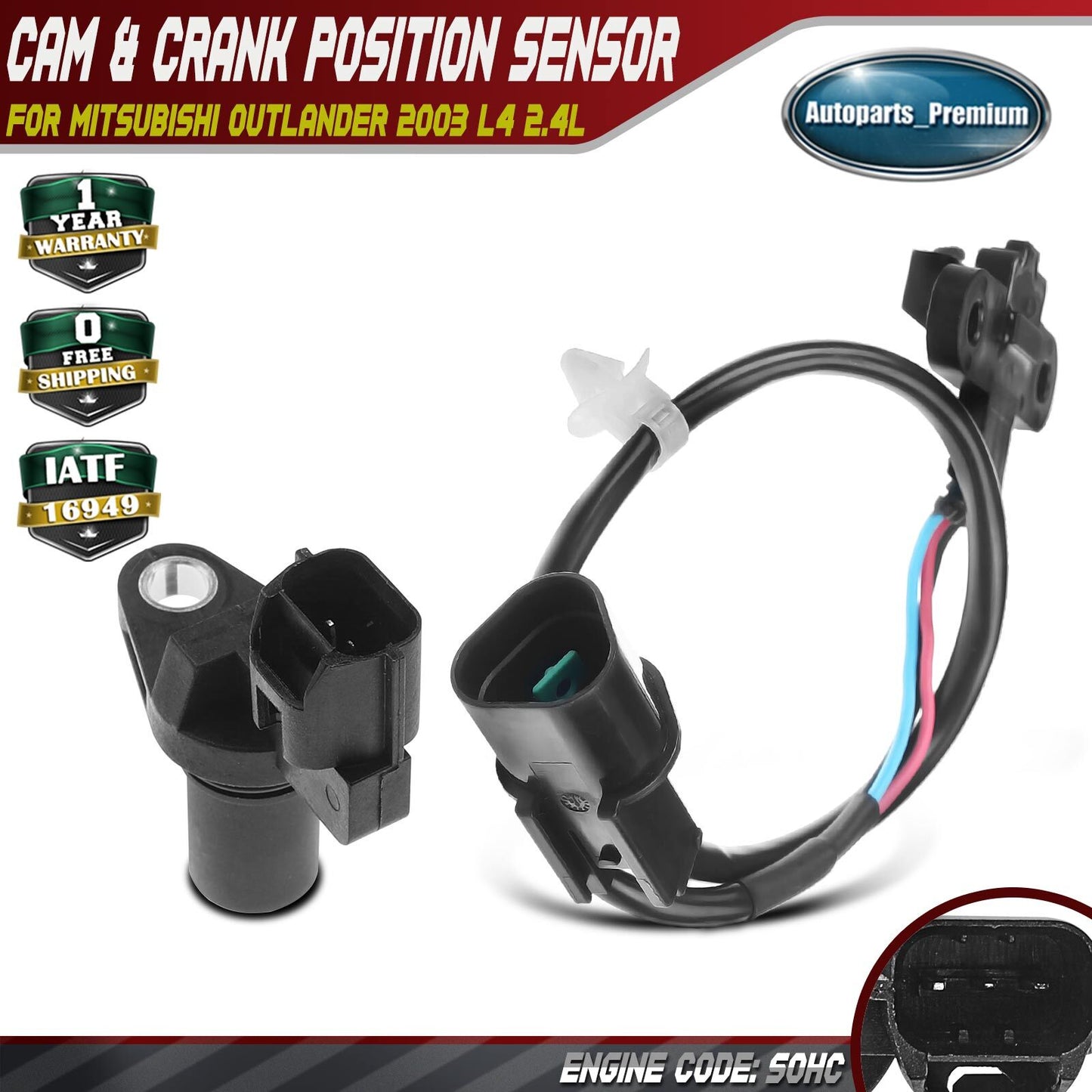 Camshaft & Crankshaft Position Sensor for Mitsubishi Outlander 2003 L4 2.4L SOHC