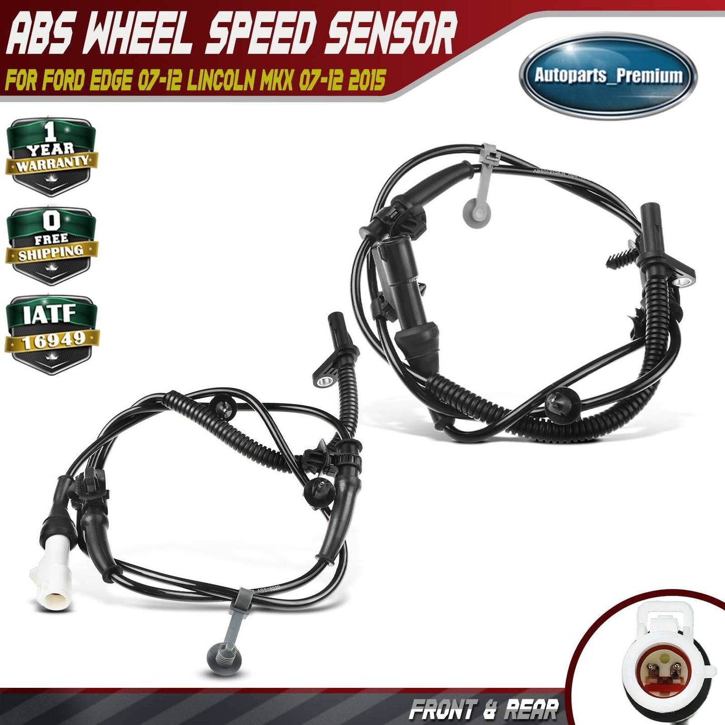 2x Front LH &RH ABS Wheel Speed Sensor for Ford Edge Lincoln MKX 2007-2012 2Pins