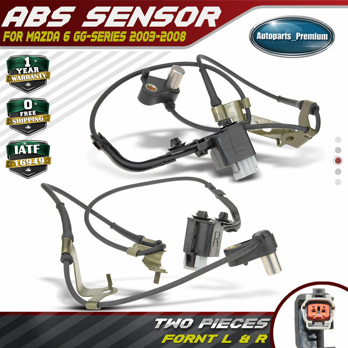 2x Front Left & Right ABS Speed Sensor for Mazda 6 GG 2003 2004 2005-2008 2 Pins