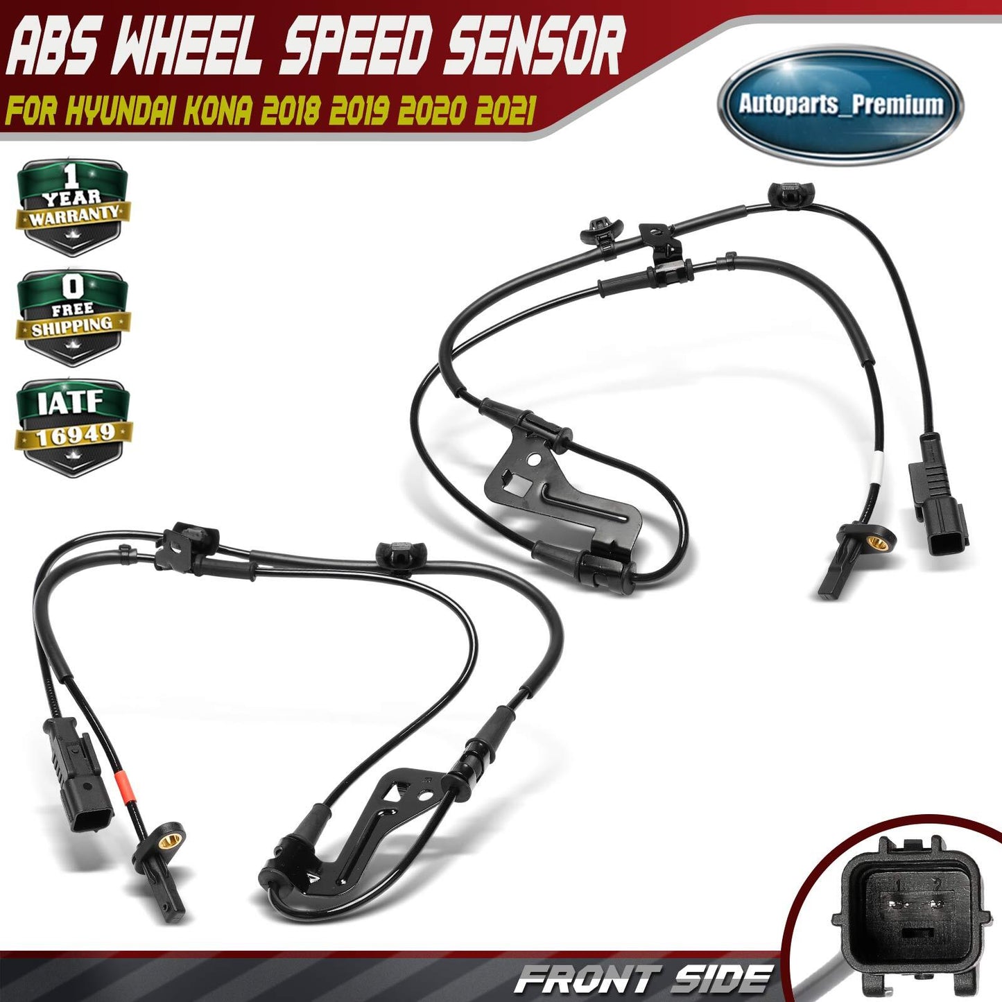 2pcs Front LH & RH ABS Wheel Speed Sensor for Hyundai Kona 2018 2019 2020 2021