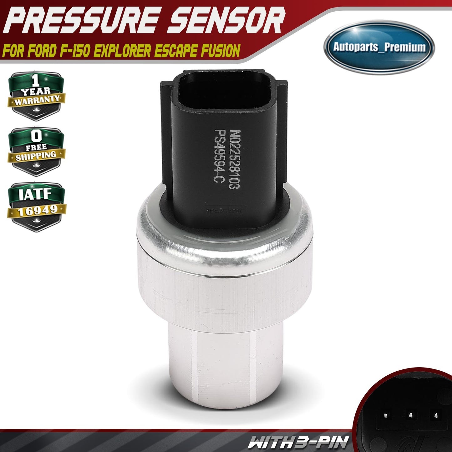 A/C Pressure Sensor Switch for Ford F-150 2011-2017 Explorer Escape Fusion Focus