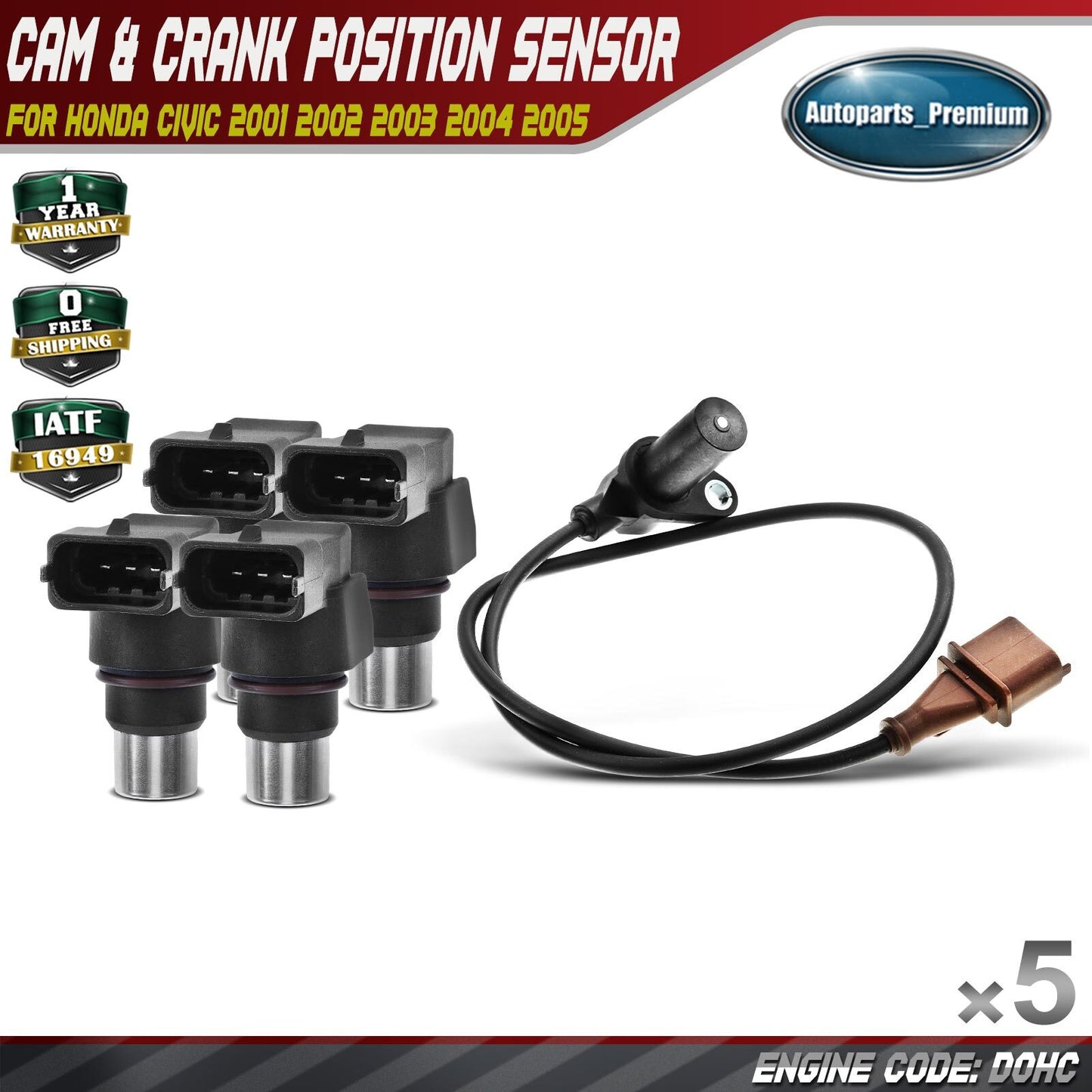 4x Camshaft & 1x Crankshaft Position Sensor for Porsche Cayenne 2003-2006 4.5L