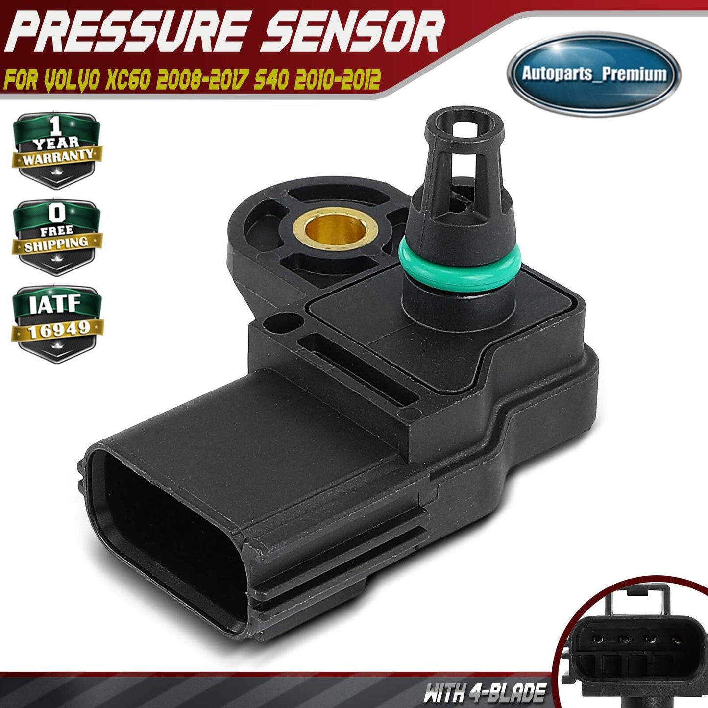 Manifold Pressure (MAP) Sensor w/ 4-Blade for Volvo S40 V50 S80 C70 C30 V70 XC70