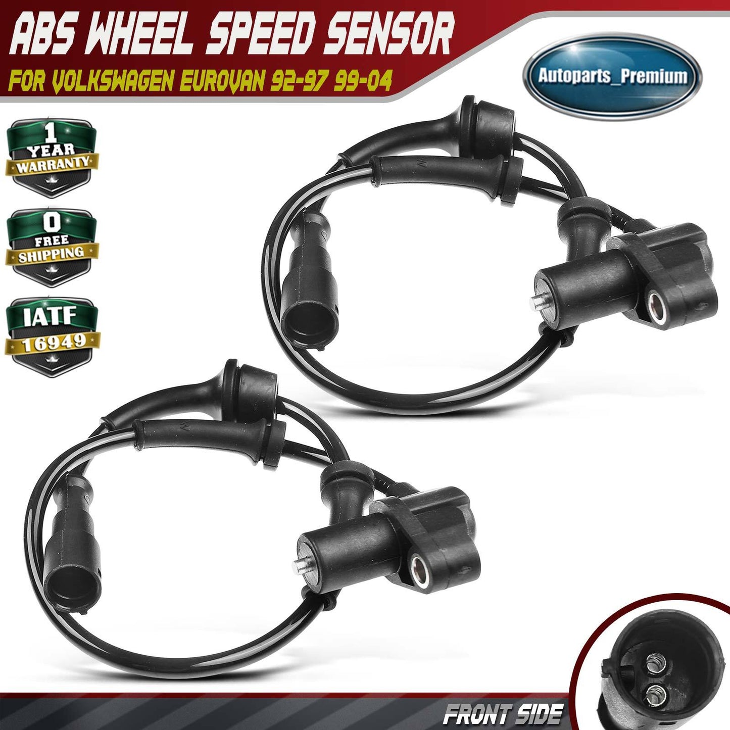 2x Front Left & Right ABS Wheel Speed Sensor for Volkswagen EuroVan 92-97 99-04