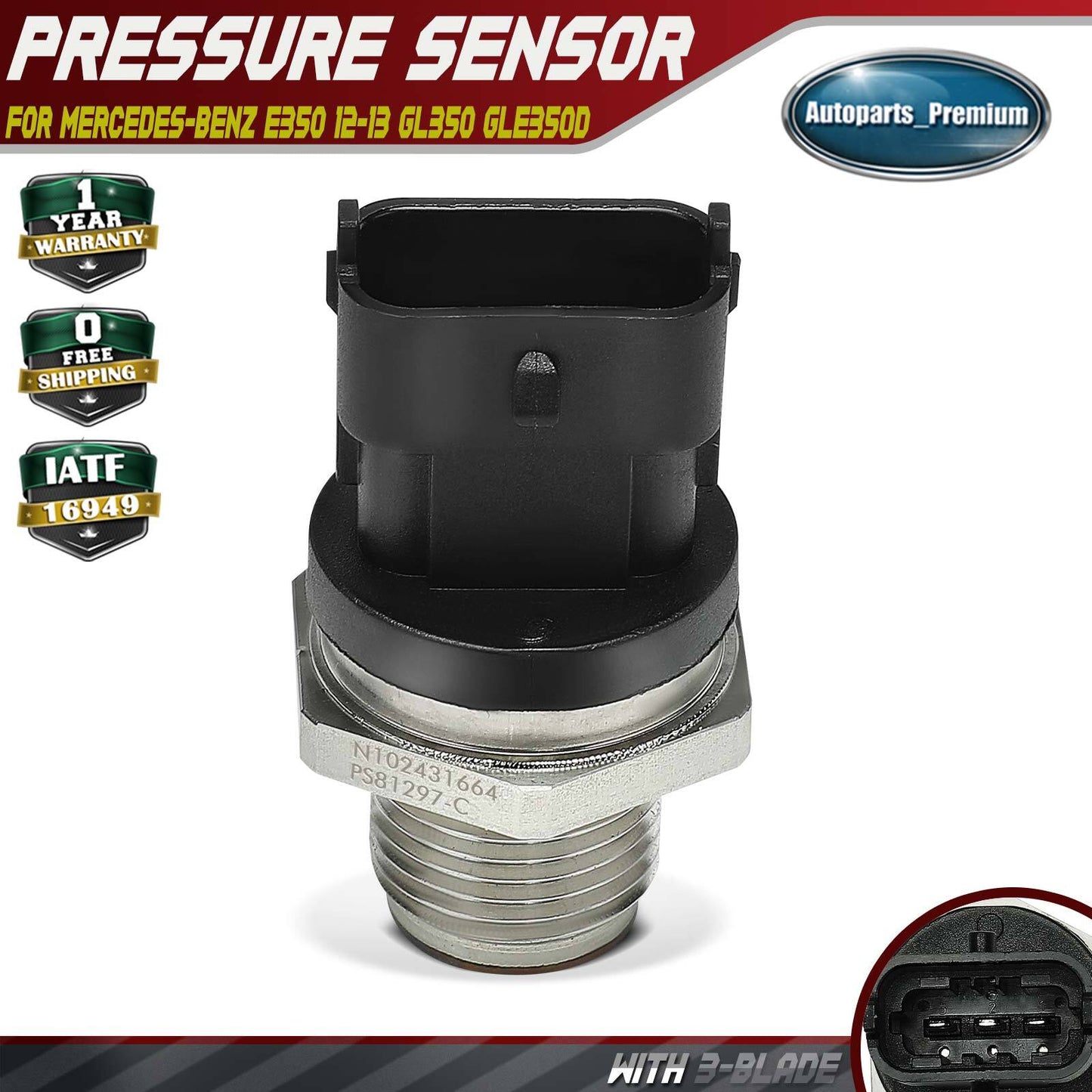 Diesel Fuel Rail High Pressure Sensor for Mercedes-Benz E350 GL350 ML350 S350