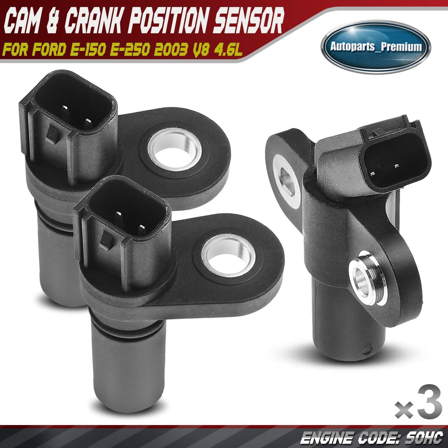 2Pcs Camshaft & 1x Crankshaft Position Sensor for Ford E-150 E-250 2003 V8 4.6L