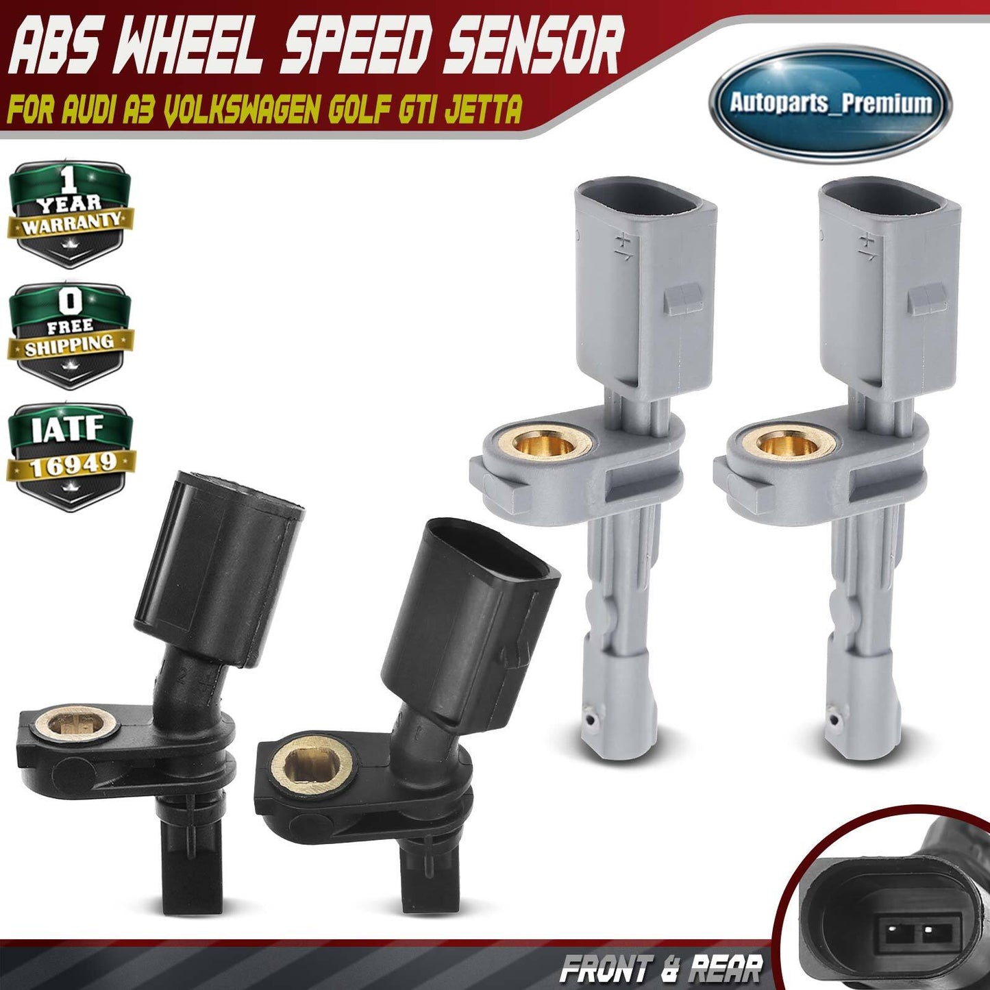 4Pcs Front & Rear ABS Wheel Speed Sensor for Audi A3 Volkswagen Golf GTI Jetta