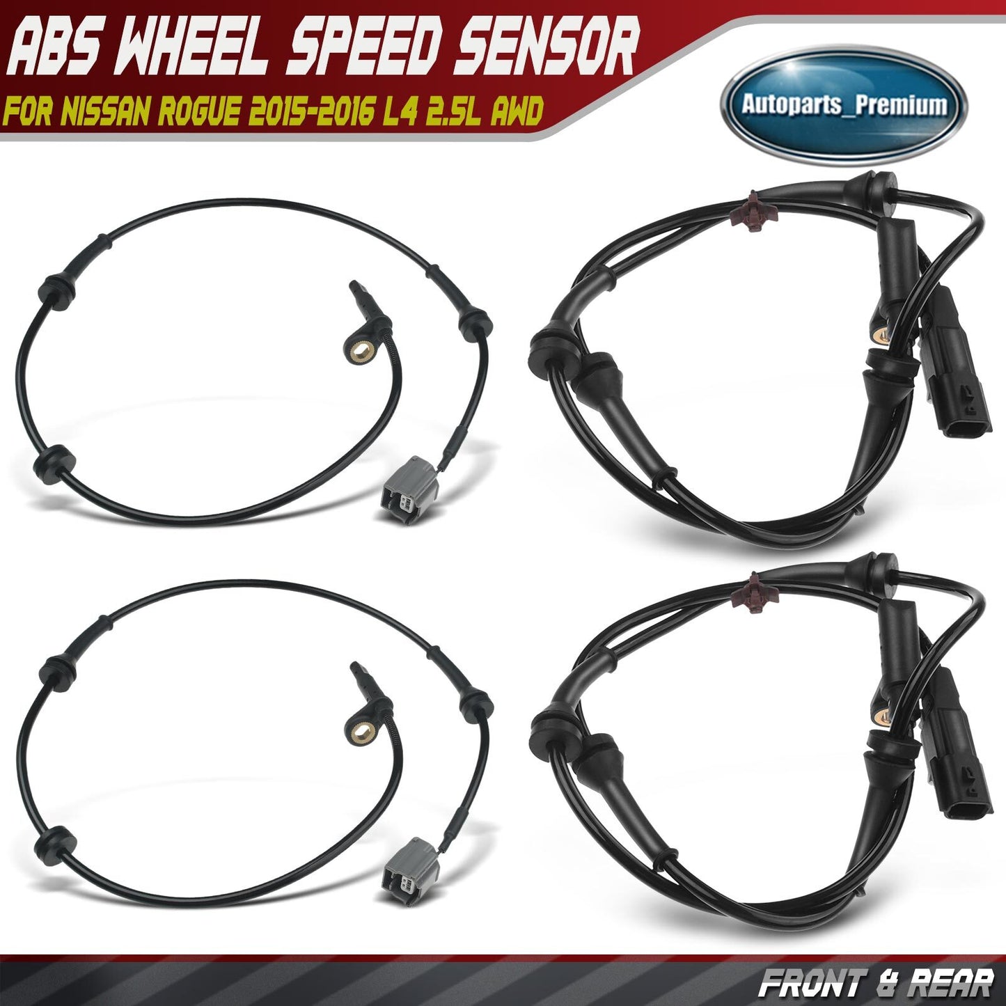 4Pcs Front & Rear ABS Wheel Speed Sensor for Nissan Rogue 2015-2016 L4 2.5L AWD