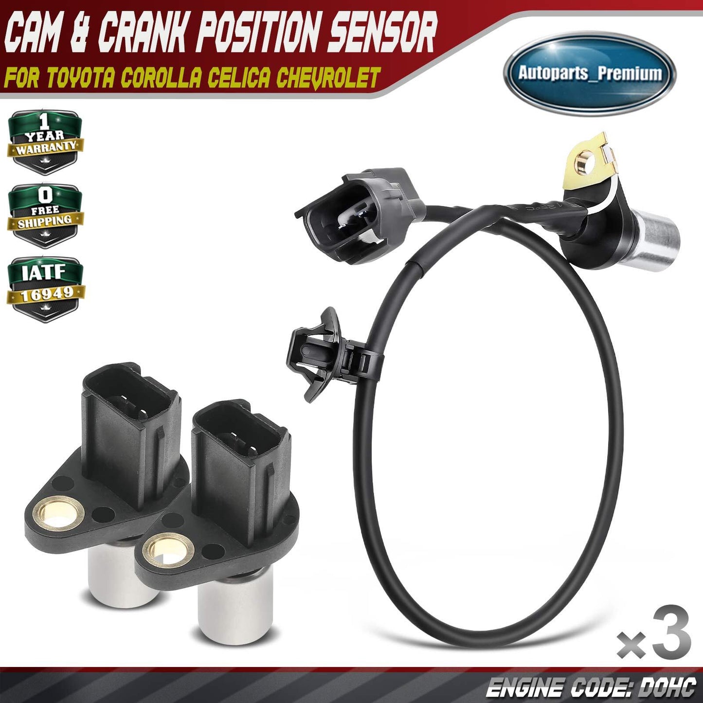2x Camshaft & 1x Crankshaft Position Sensor for Toyota Corolla Celica Chevrolet