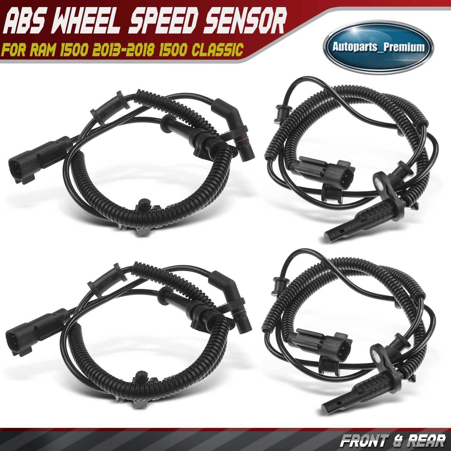 4pcs Front and Rear ABS Wheel Speed Sensor for Ram 1500 2013-2018 1500 Classic
