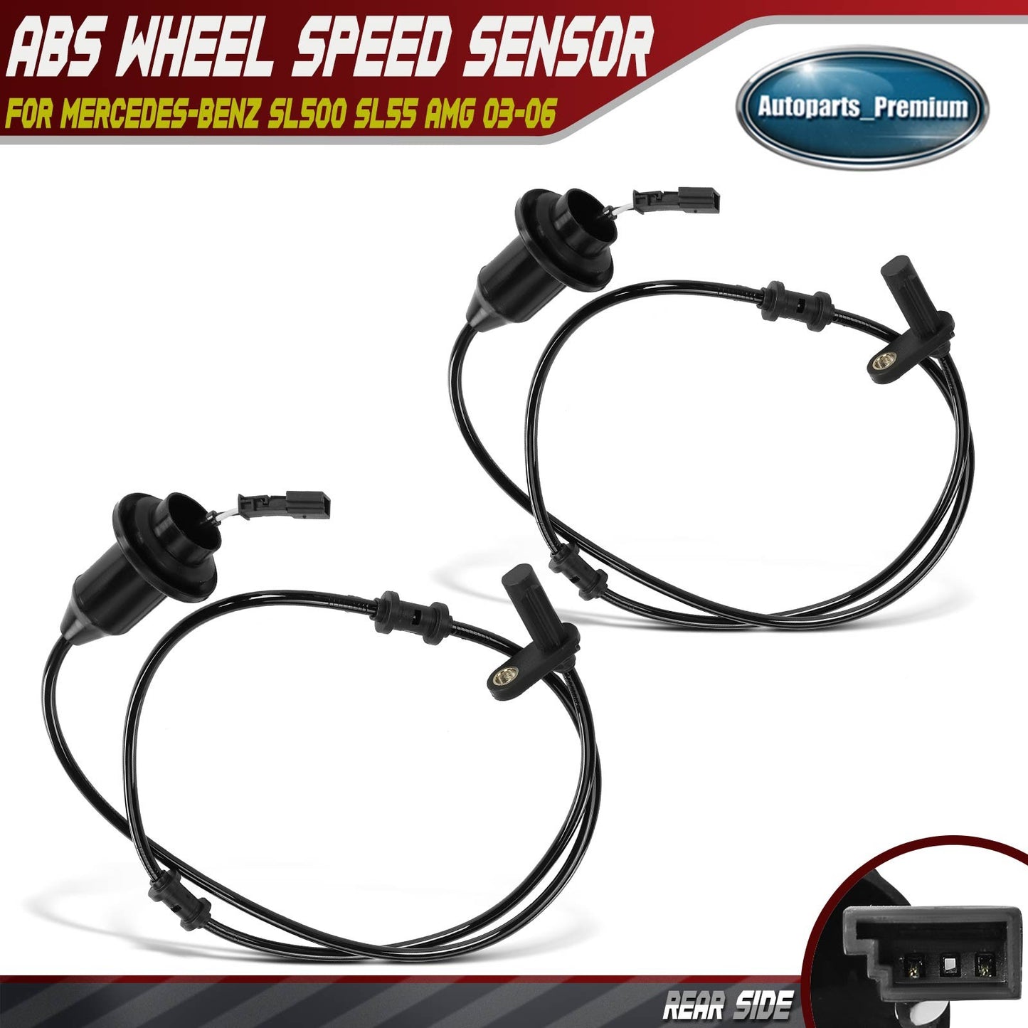 2Pcs Rear Left & Right ABS Wheel Speed Sensor for Mercedes-Benz SL500 SL55 AMG