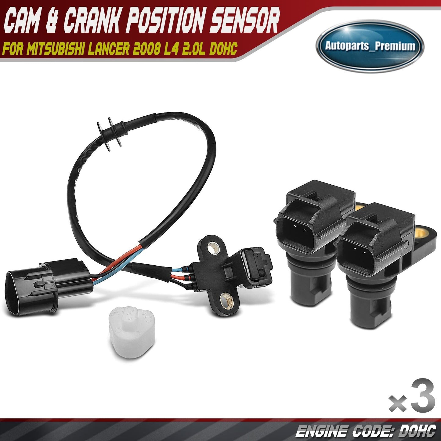 2x Camshaft & 1x Crankshaft Position Sensor for Mitsubishi Lancer 2008 2.0L DOHC