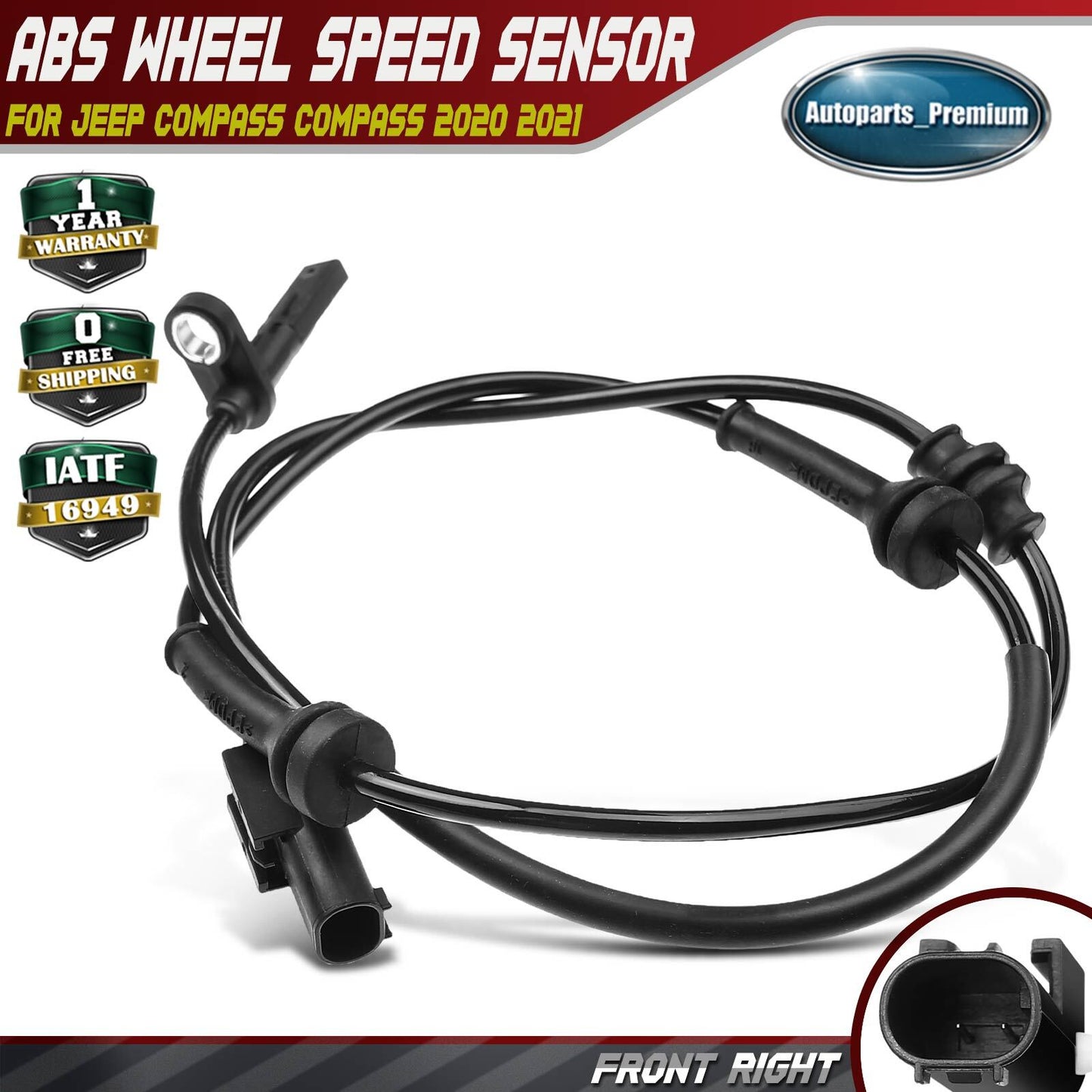 Front Side ABS Wheel Speed Sensor for Jeep Compass 2017-2023 Front Wheel Drive