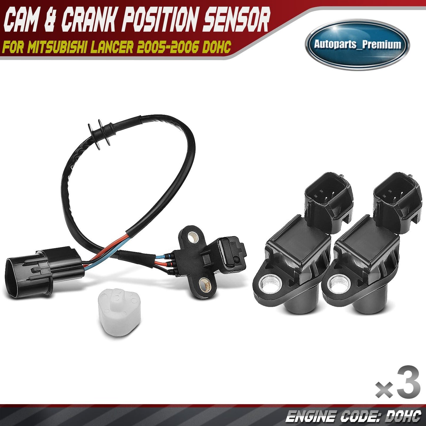 2x Camshaft & 1x Crankshaft Position Sensor for Mitsubishi Lancer 2005-2006 DOHC