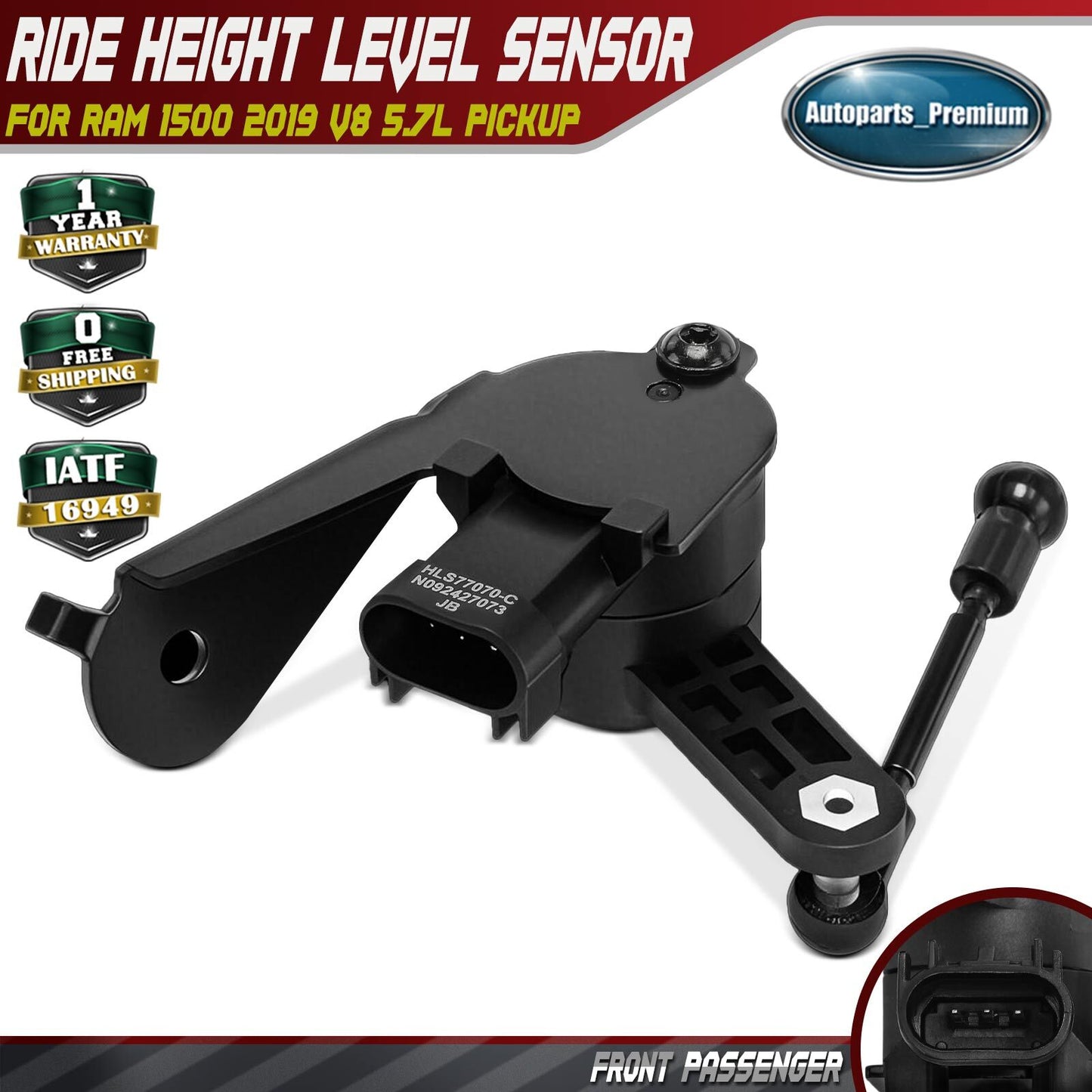 Front Passenger Black Height Level Sensor for RAM 1500 2019 V8 5.7L 68277070AD