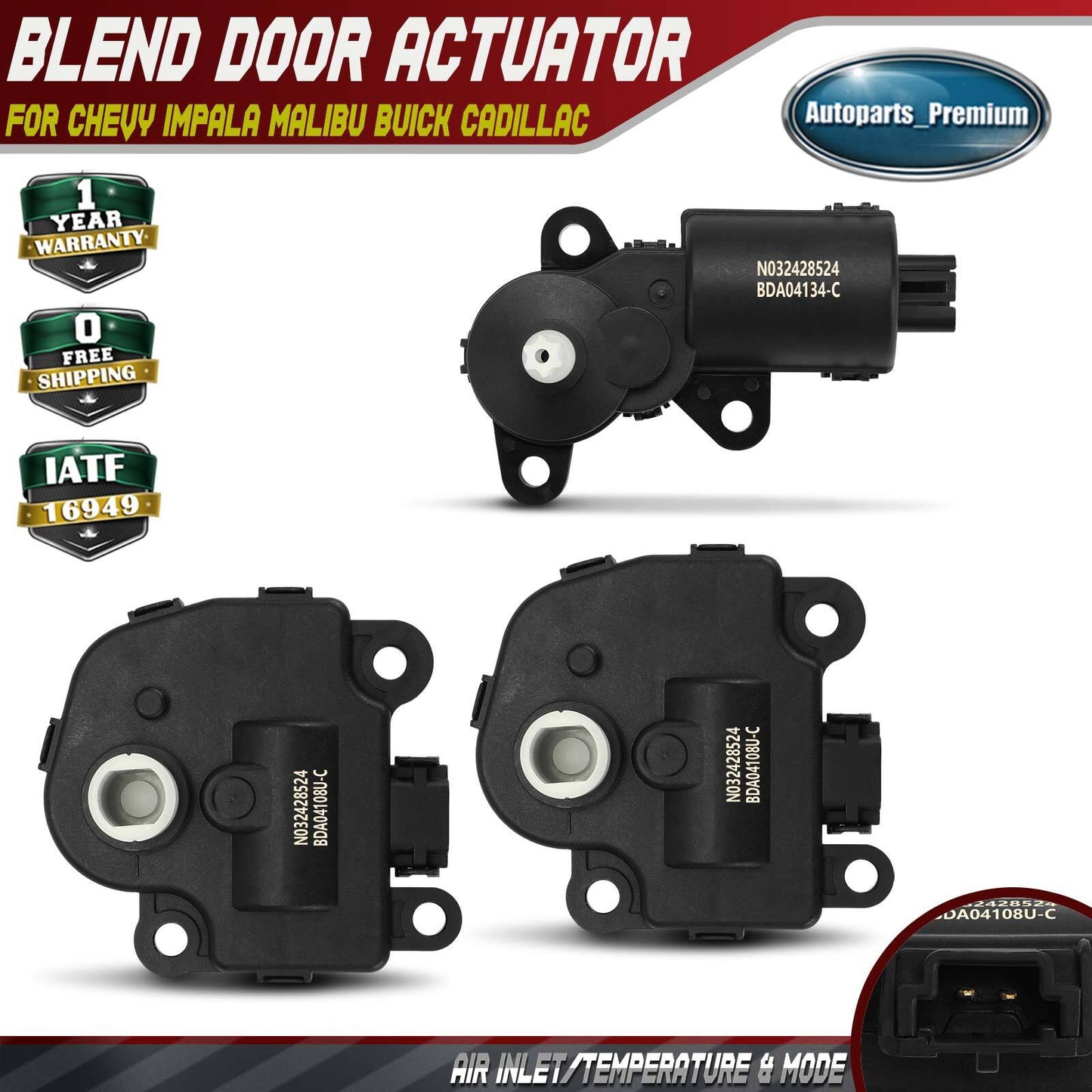 3pcs Air Inlet & Temperature & Mode Blend Door Actuator for Chevy Impala Malibu