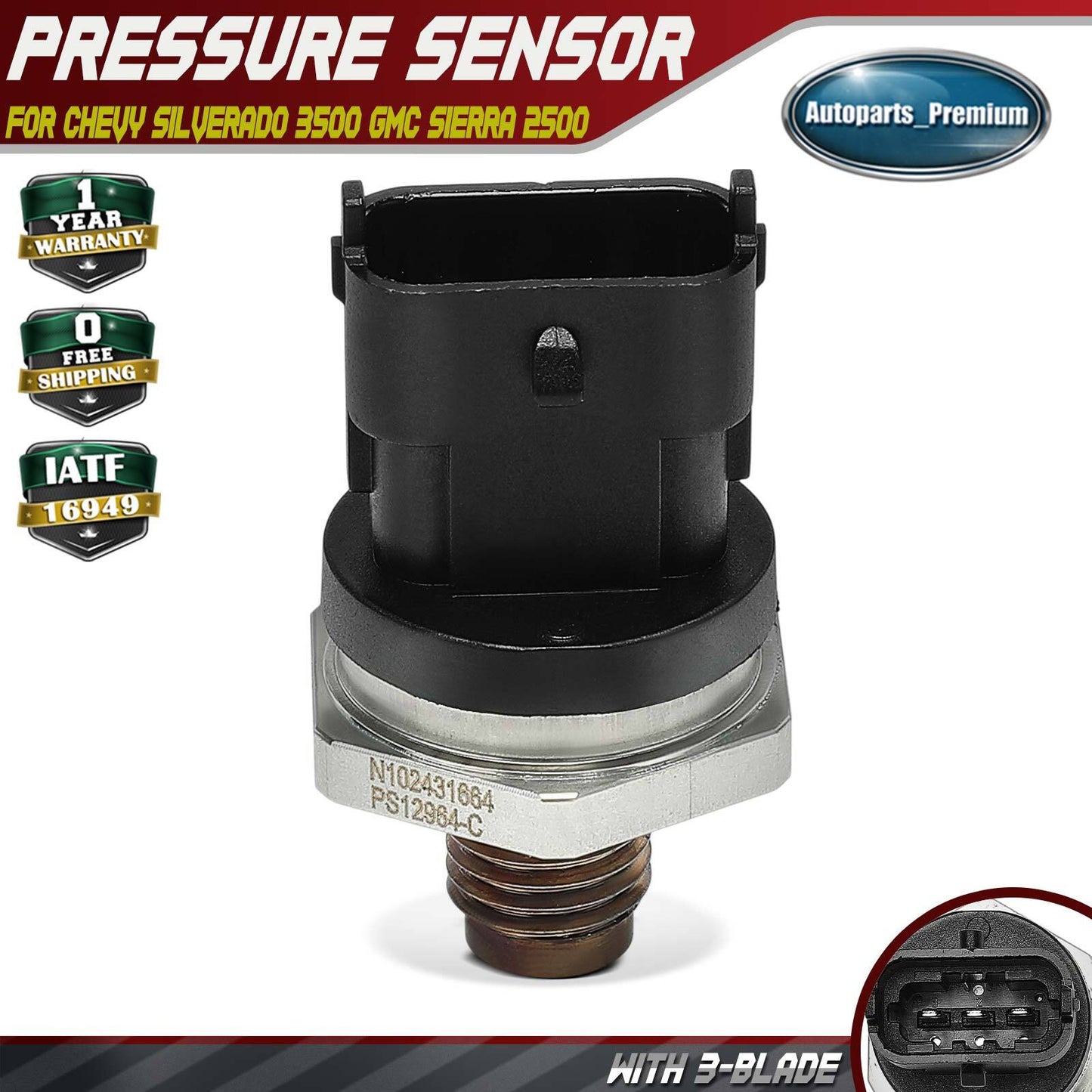 Fuel Rail High Pressure Sensor for Chevy Silverado 3500 GMC Sierra 2500 01-04