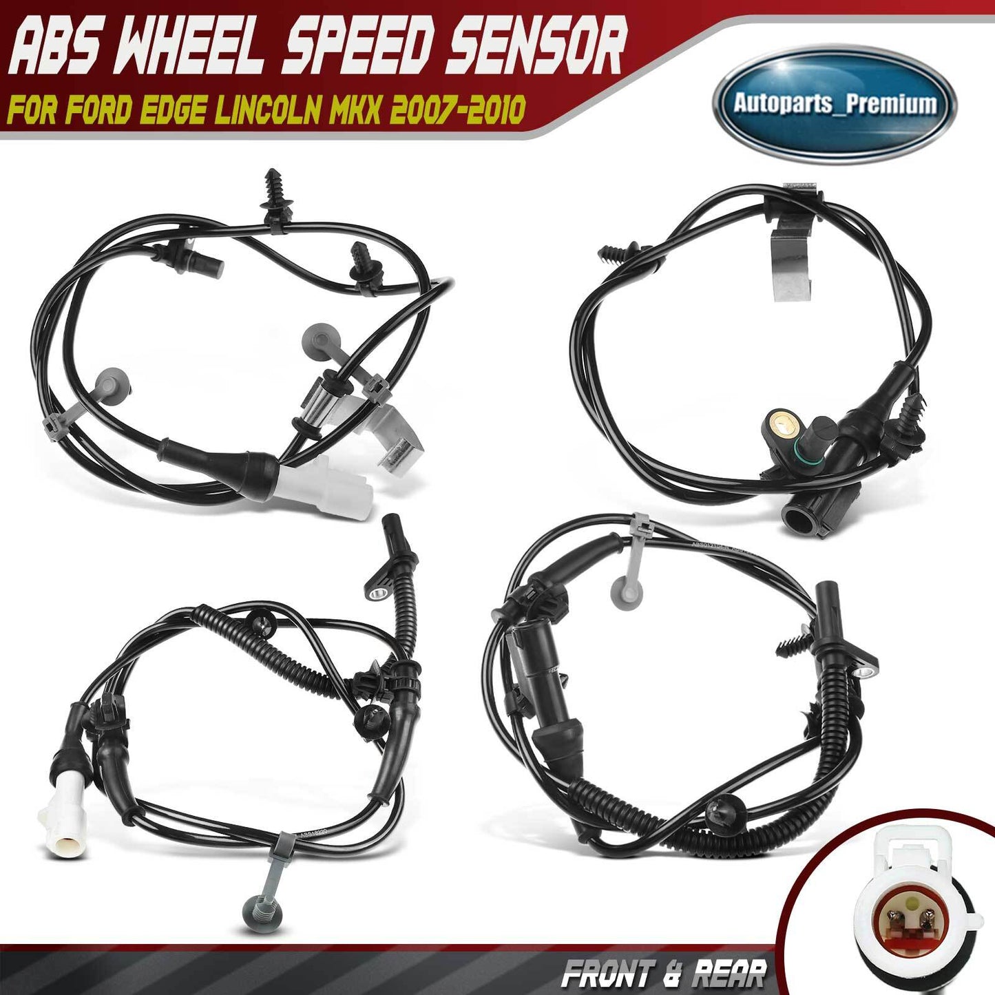 4x Front & Rear ABS Wheel Speed Sensor for Ford Edge Lincoln MKX 2009-2010 2Pins