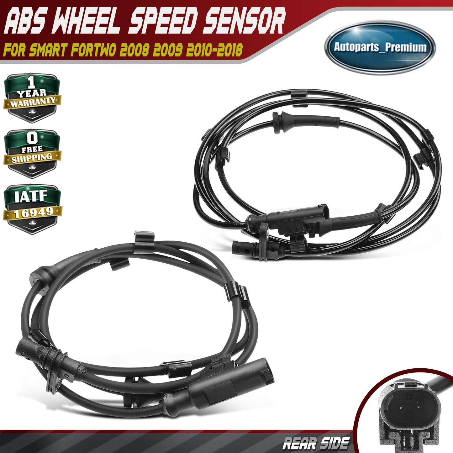 2x Rear Left & Right ABS Wheel Speed Sensor for Smart Fortwo 2008 2009 2010-2018