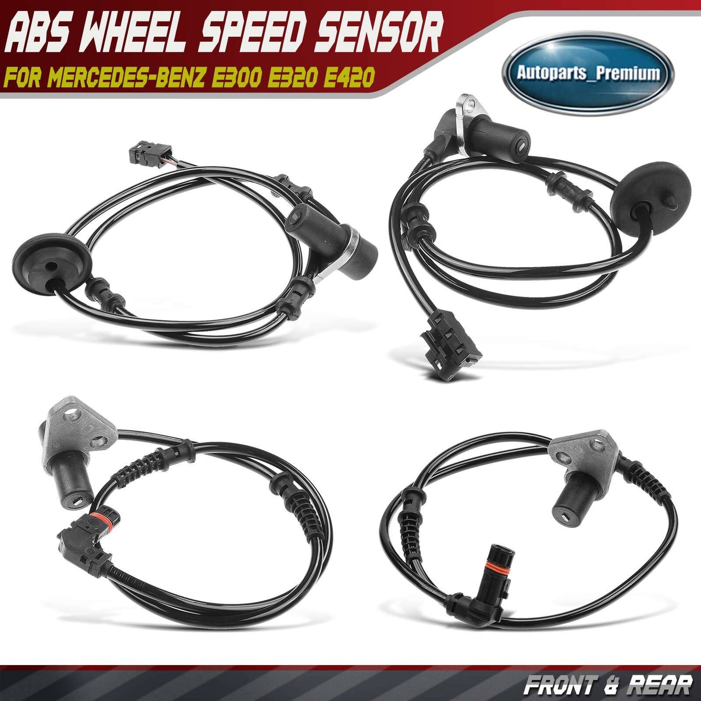 4Pcs Front & Rear Side ABS Wheel Speed Sensor for Mercedes-Benz E300 E320 E420