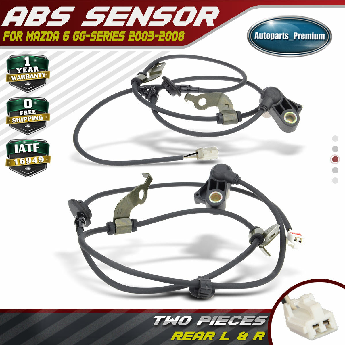 2pcs ABS Speed Sensors for Mazda 6 GG 2003-2008 Rear Left & Right GJ6A-43-71YA