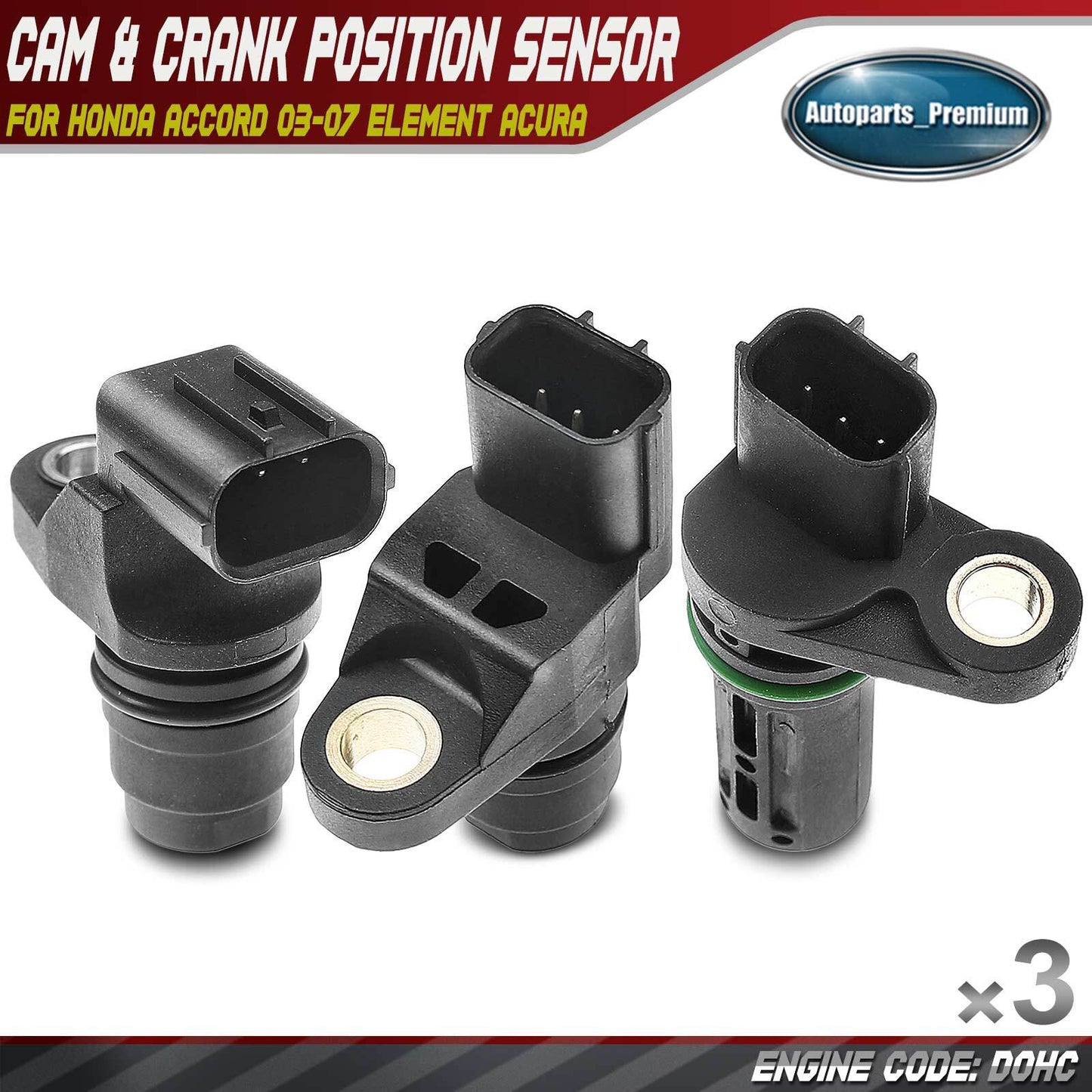 2x Camshaft & 1x Crankshaft Position Sensor for Honda Accord 03-07 Element Acura